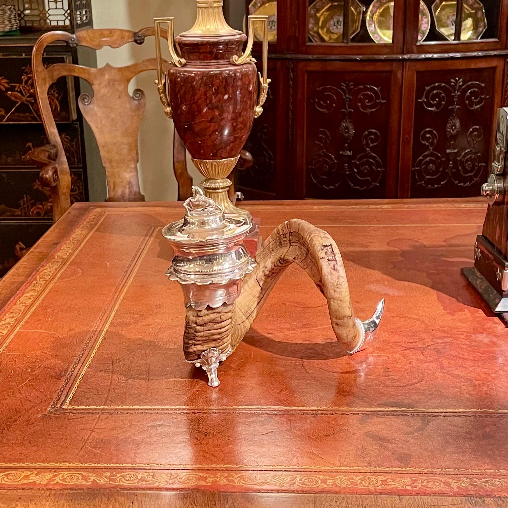 Antique Scottish Silver-Plate Mounted Ram's Horn Snuff Mull, Circa 1880. 8