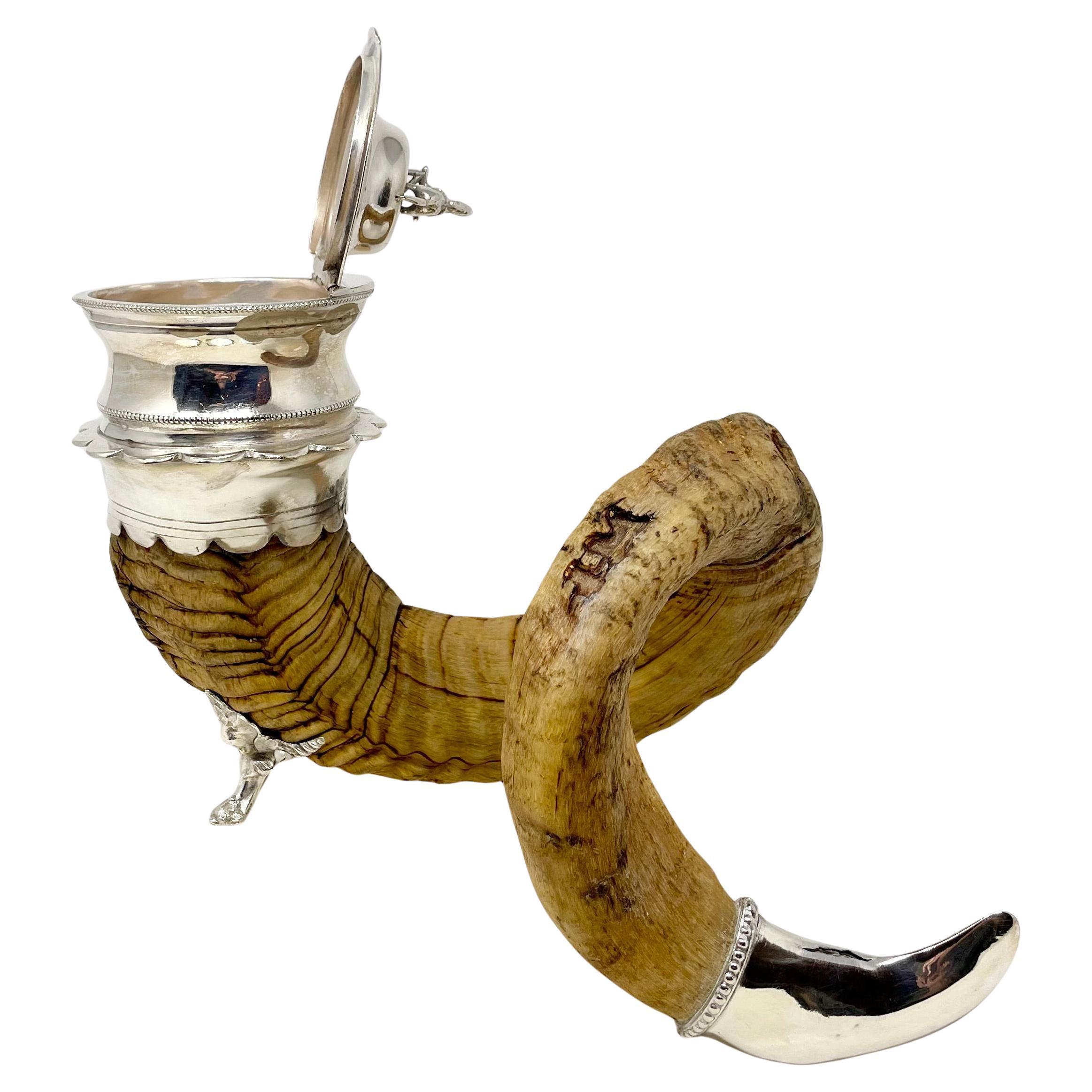 Antique Scottish Silver-Plate Mounted Ram's Horn Snuff Mull, Circa 1880. 3
