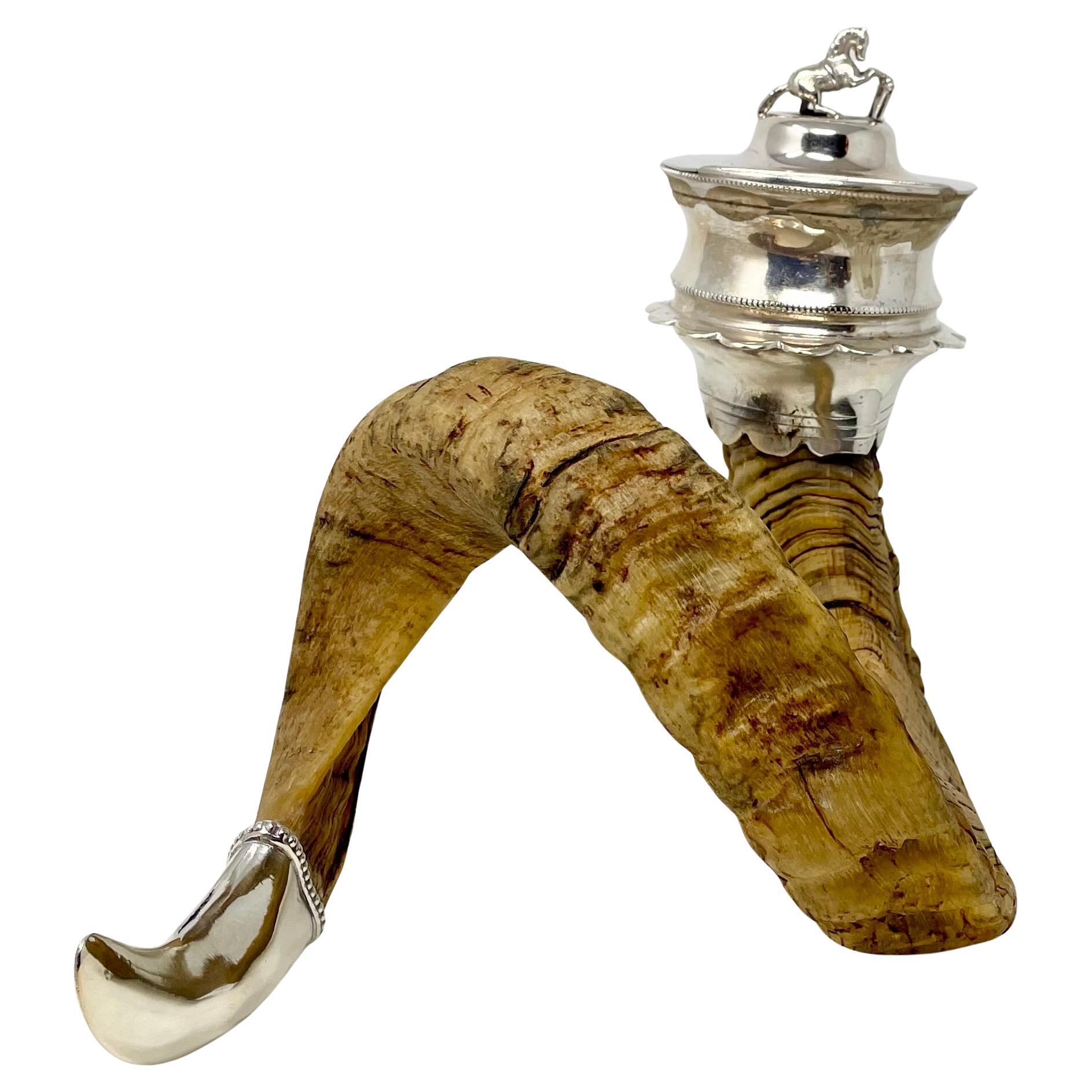 Antique Scottish Silver-Plate Mounted Ram's Horn Snuff Mull, Circa 1880. 4