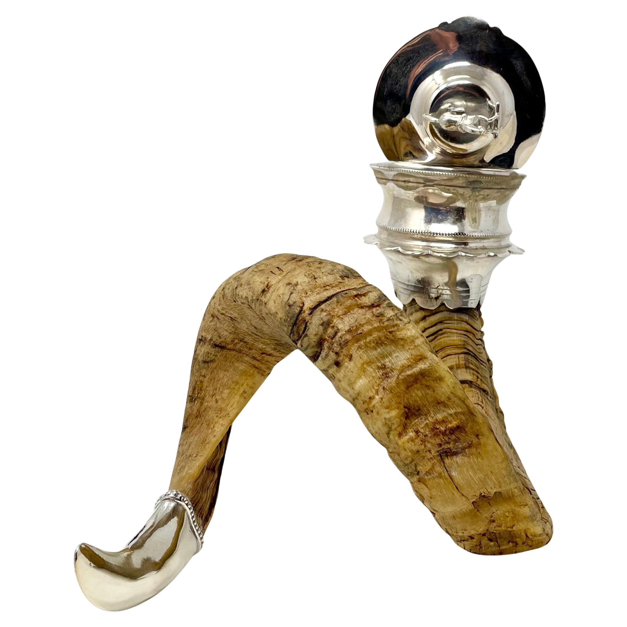 Antique Scottish Silver-Plate Mounted Ram's Horn Snuff Mull, Circa 1880. 5