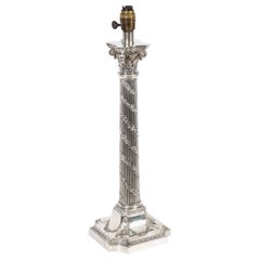 Antique Scottish Silver Plated Corinthian Column Table Lamp Late 19th Century