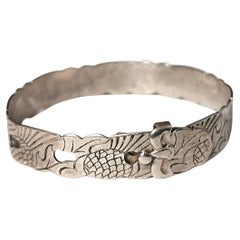 Antique Scottish Silver Thistle Bangle, Buckle Design