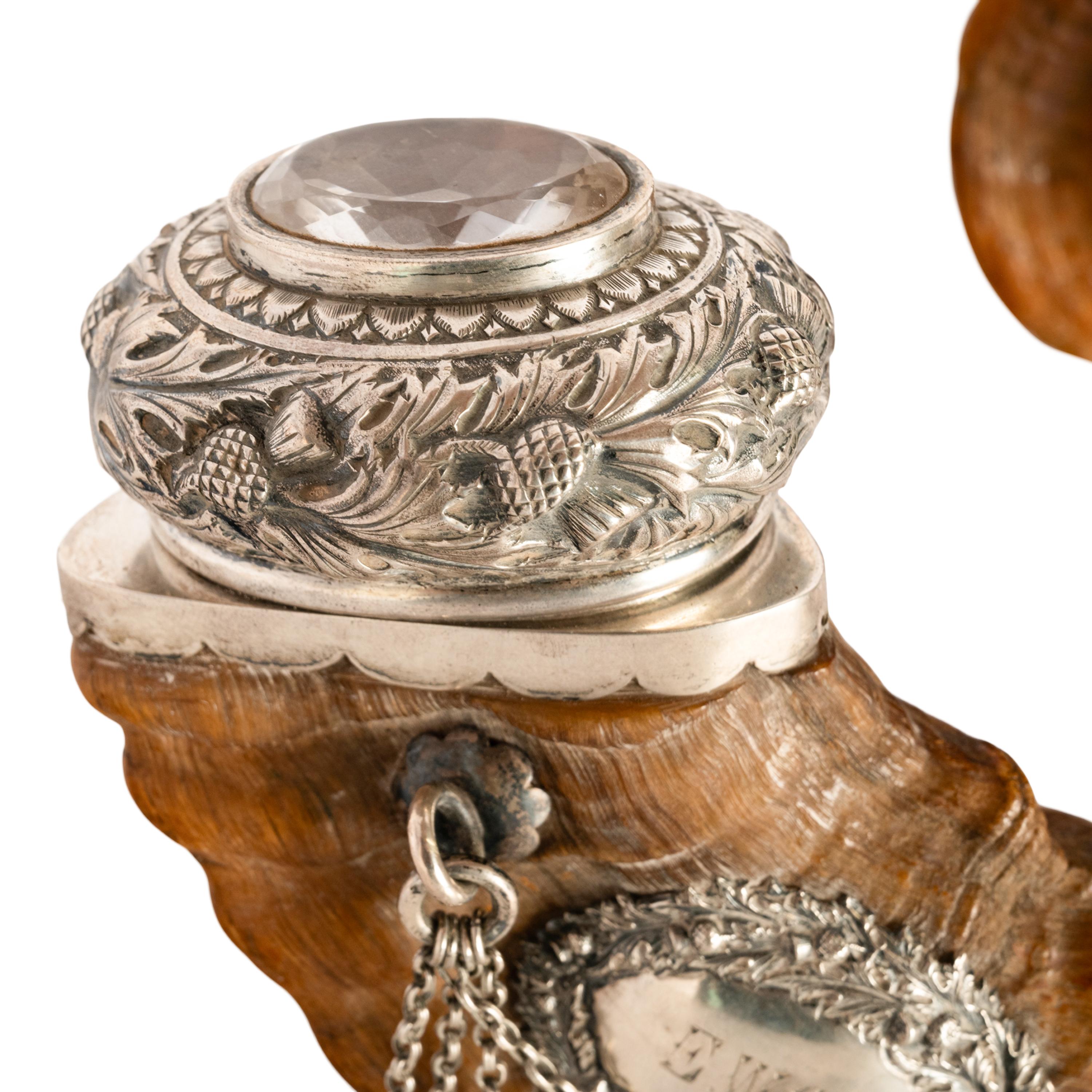 Antique Scottish Sterling Silver Cairngorm Snuff Mull Ram's Horn Edinburgh 1884 For Sale 5