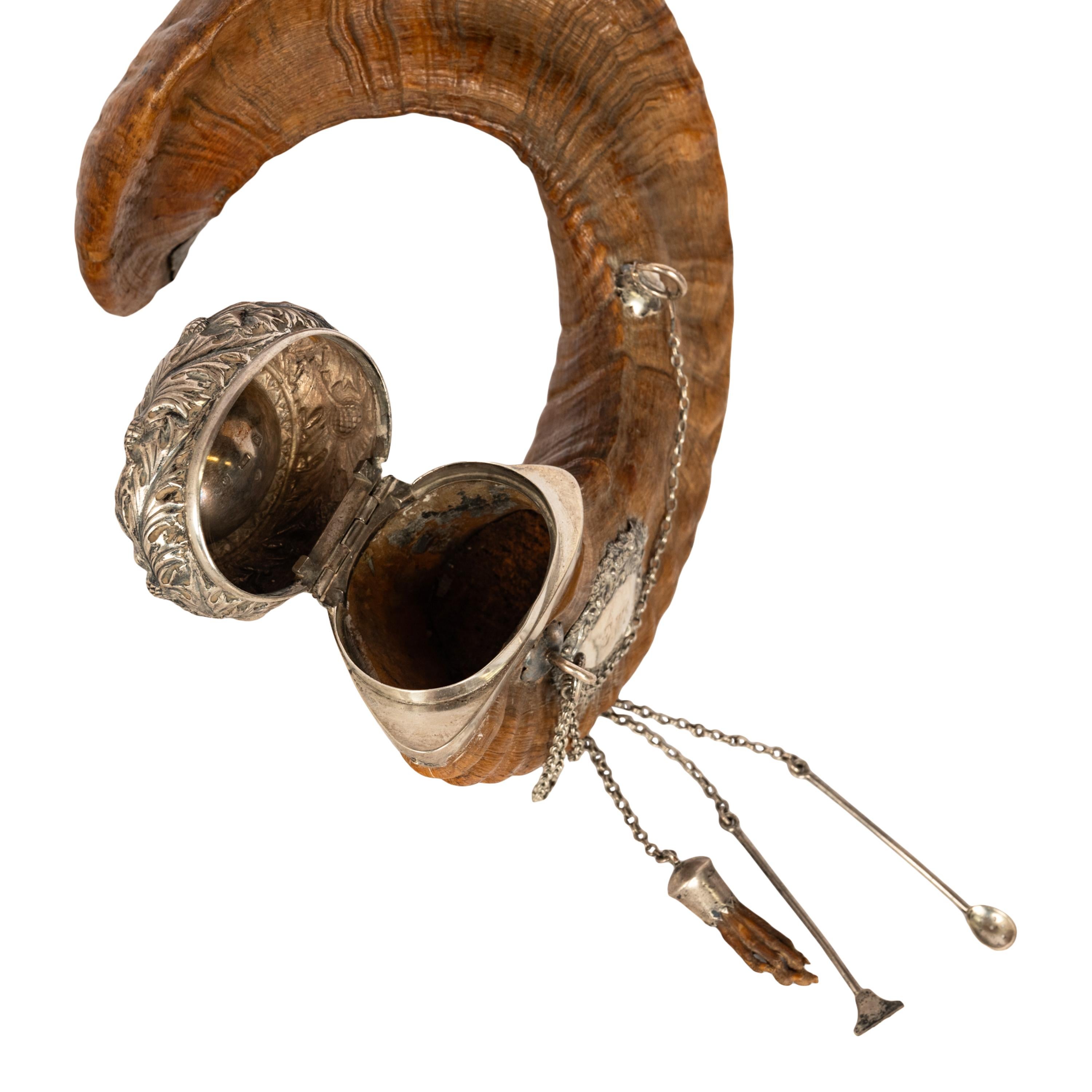 Antike schottische Sterling Silber Cairngorm Snuff Mull Ram's Horn Edinburgh 1884 im Angebot 6