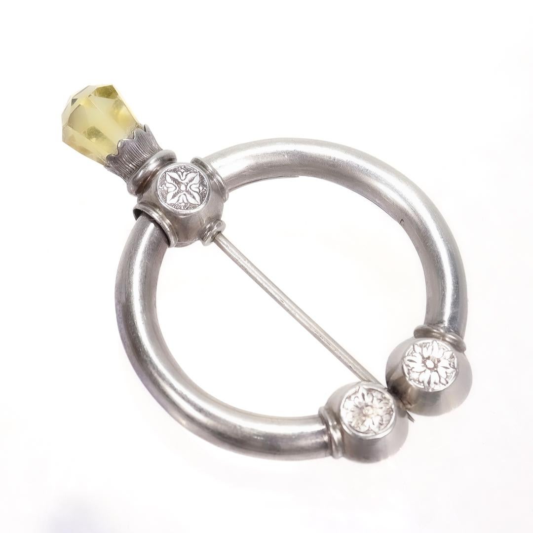 Antique Scottish Sterling Silver, Citrine, and Mixed Hardstone Penannular Brooch For Sale 7