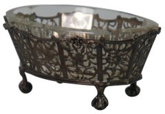 Antique Scottish Sterling Silver Reticulated Claw Foot Bird Basket Compote Bowl