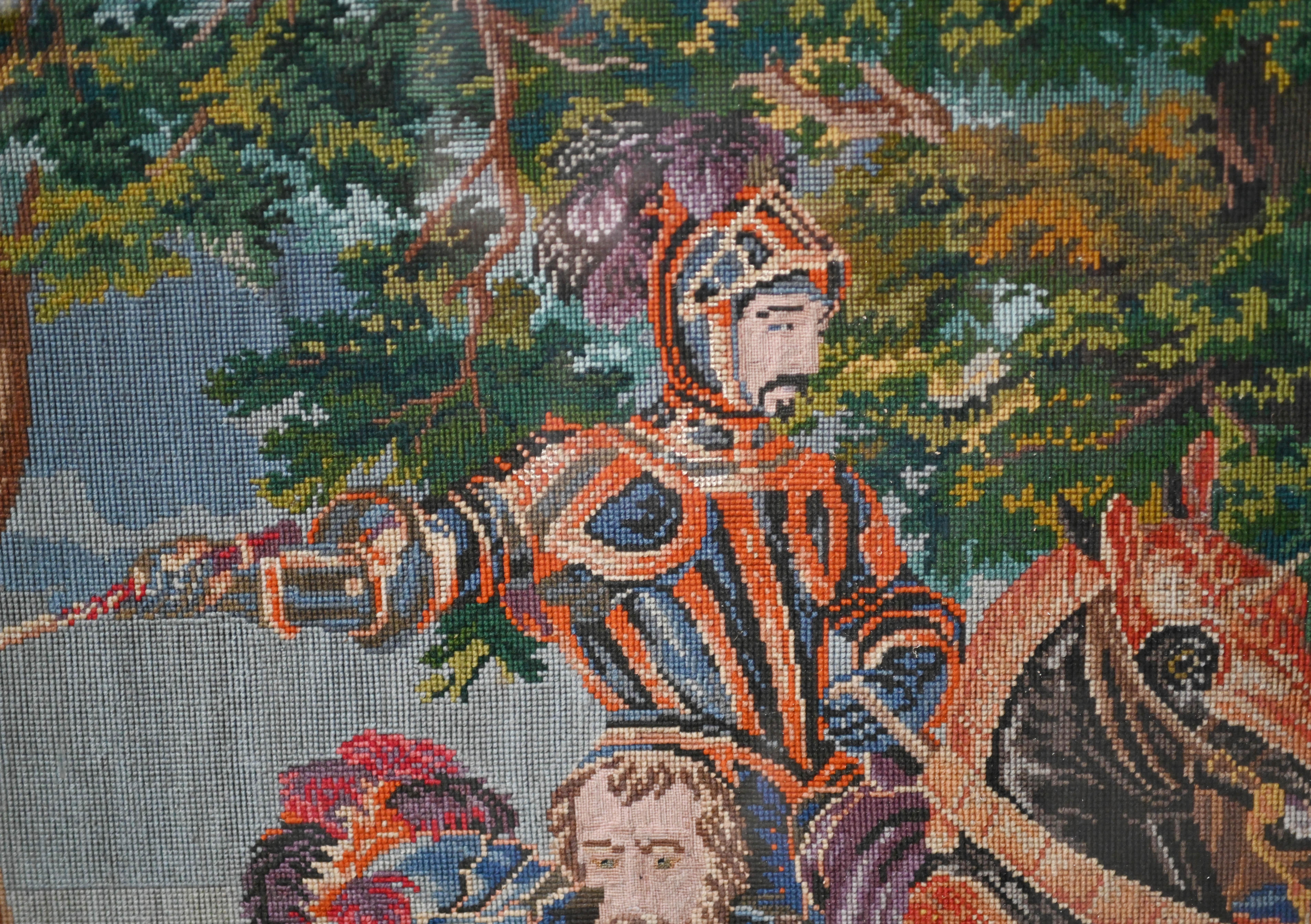 Antique Scottish Tapestry Needlepoint Scotland Mourning 1860 In Good Condition For Sale In Potters Bar, GB