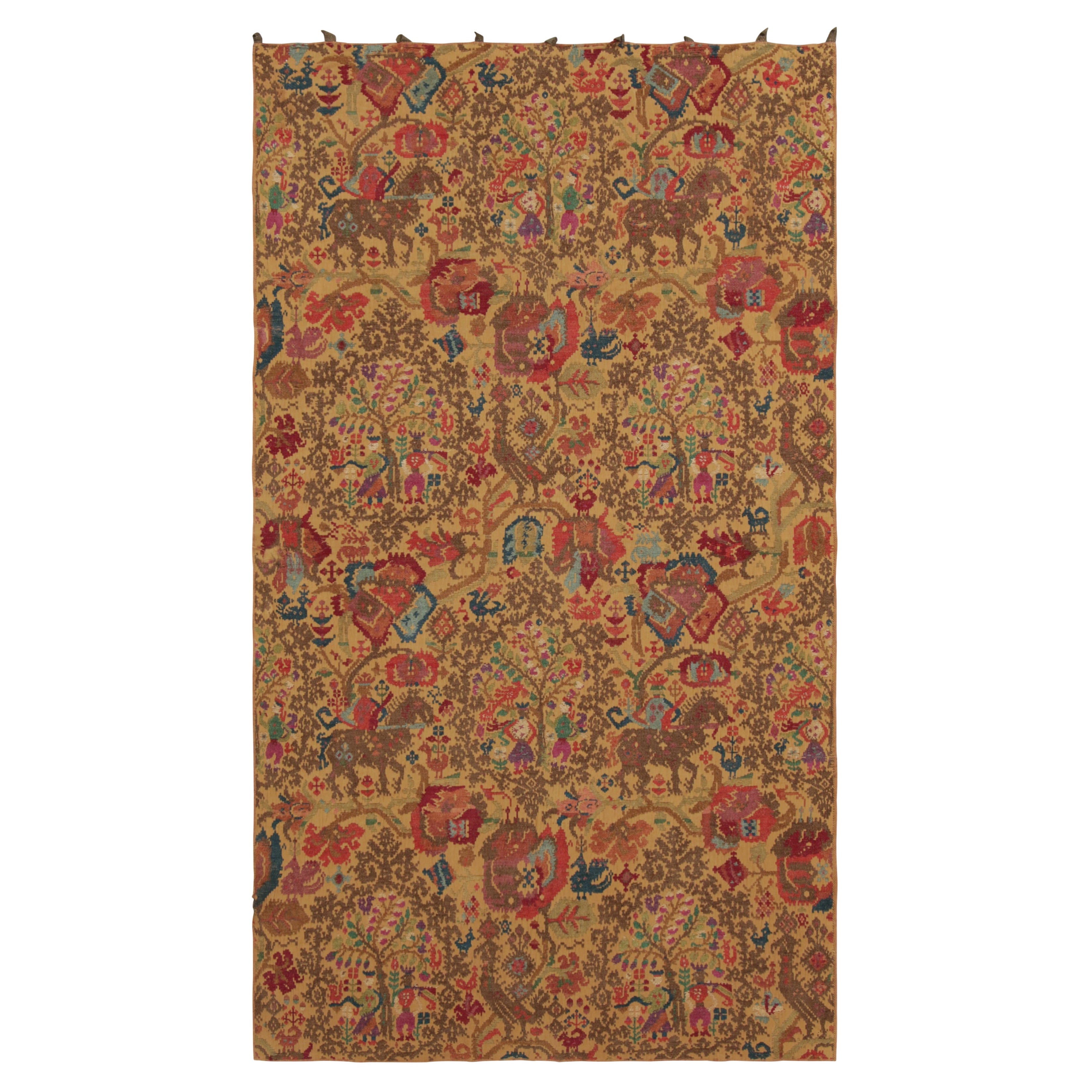 Fragment de textile écossais ancien avec un riche art populaire pictural - Rug & Kilim en vente