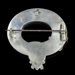 Antique Scottish Victorian Agate Buckle Brooch Silver, circa 1860