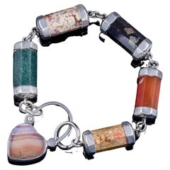 Antique Scottish Victorian Agate Padlock Locket Bracelet, circa 1860