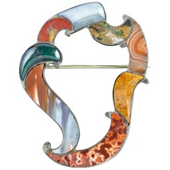 Antique Scottish Victorian Agate Silver circa 1860 Brooch