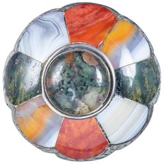 Antique Scottish Victorian Brooch Agate Silver, circa 1860