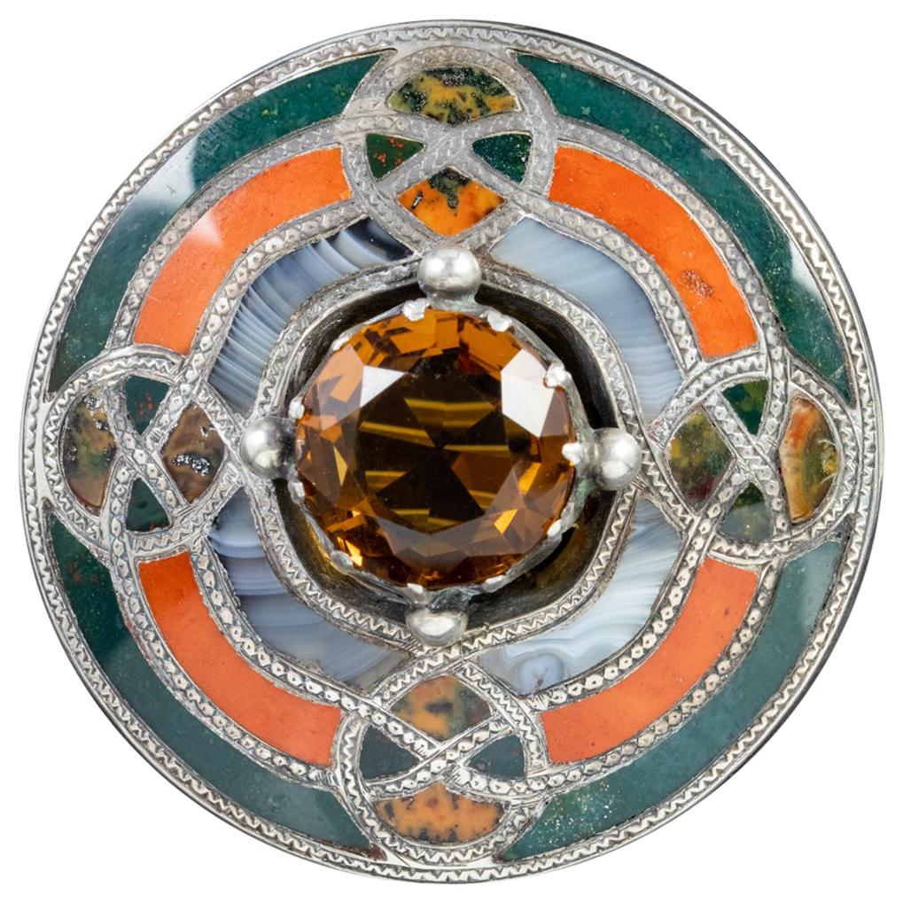 Antique Scottish Victorian Cairngorm Agate Silver, circa 1880 Brooch For Sale