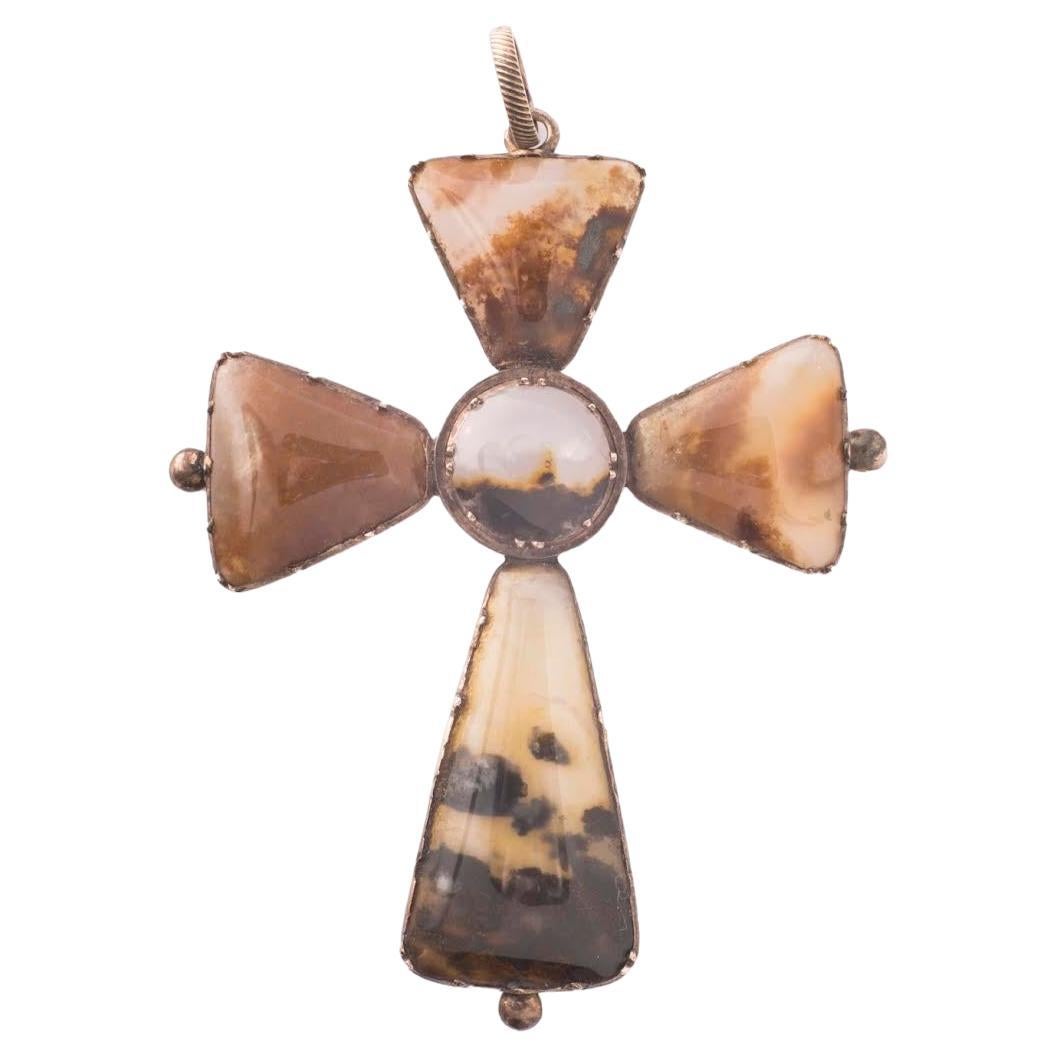  Ancienne croix de paysage victorienne écossaise en agate
