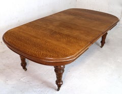 Antique Scottish Victorian Oak Extending Dining Table and 2 Leaves