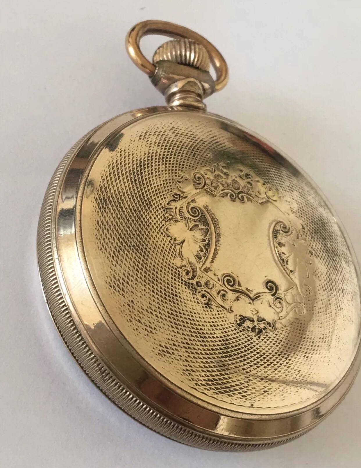 Antique Screw Back Gold-Plated Pocket Watch Signed Elgin Nat’l Watch Co. USA For Sale 4