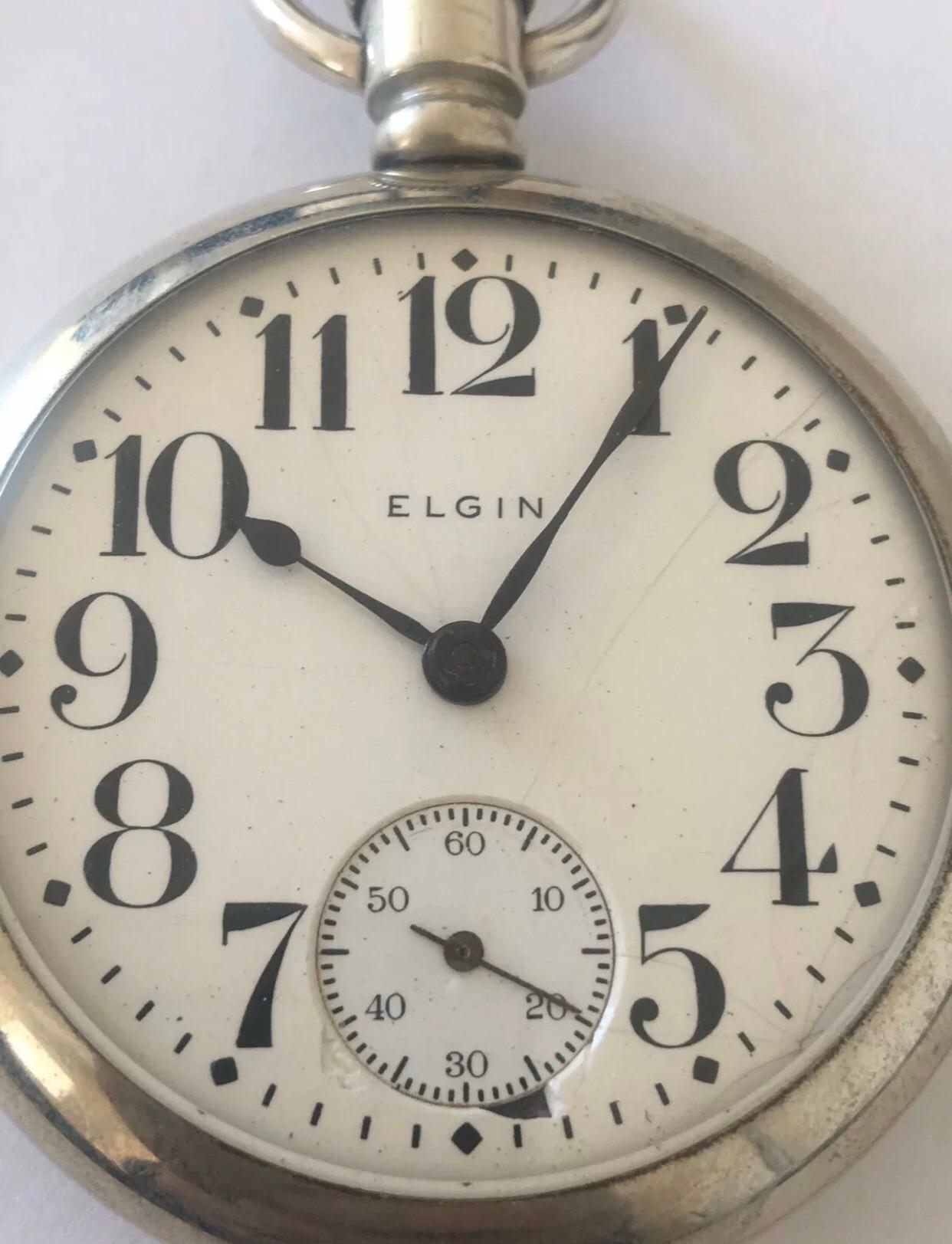 Antique Screw Back Silver Nickel Pocket Watch Signed Elgin Nat’l Watch Co. U.S.A 3