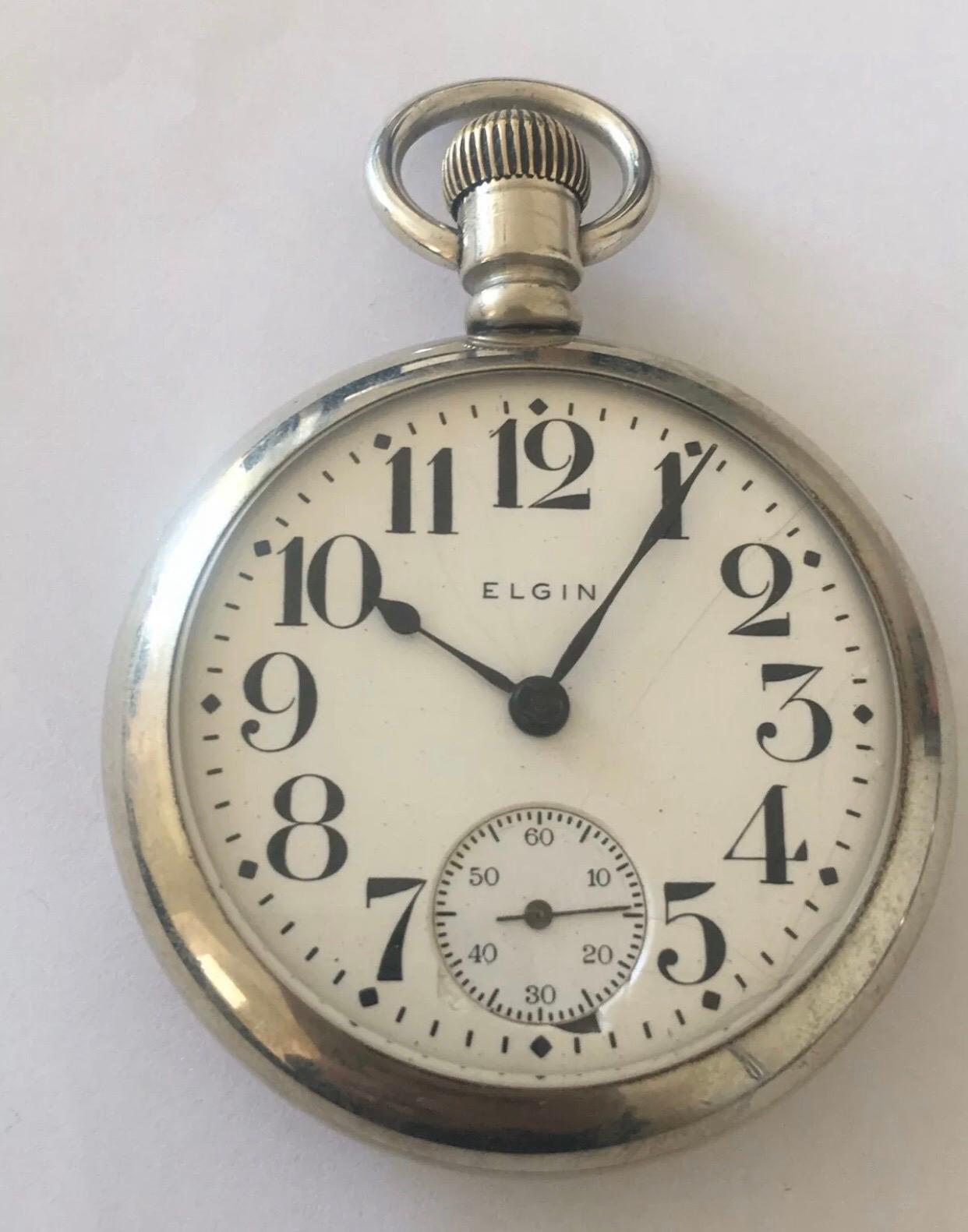 Antique Screw Back Silver Nickel Pocket Watch Signed Elgin Nat’l Watch Co. U.S.A 5