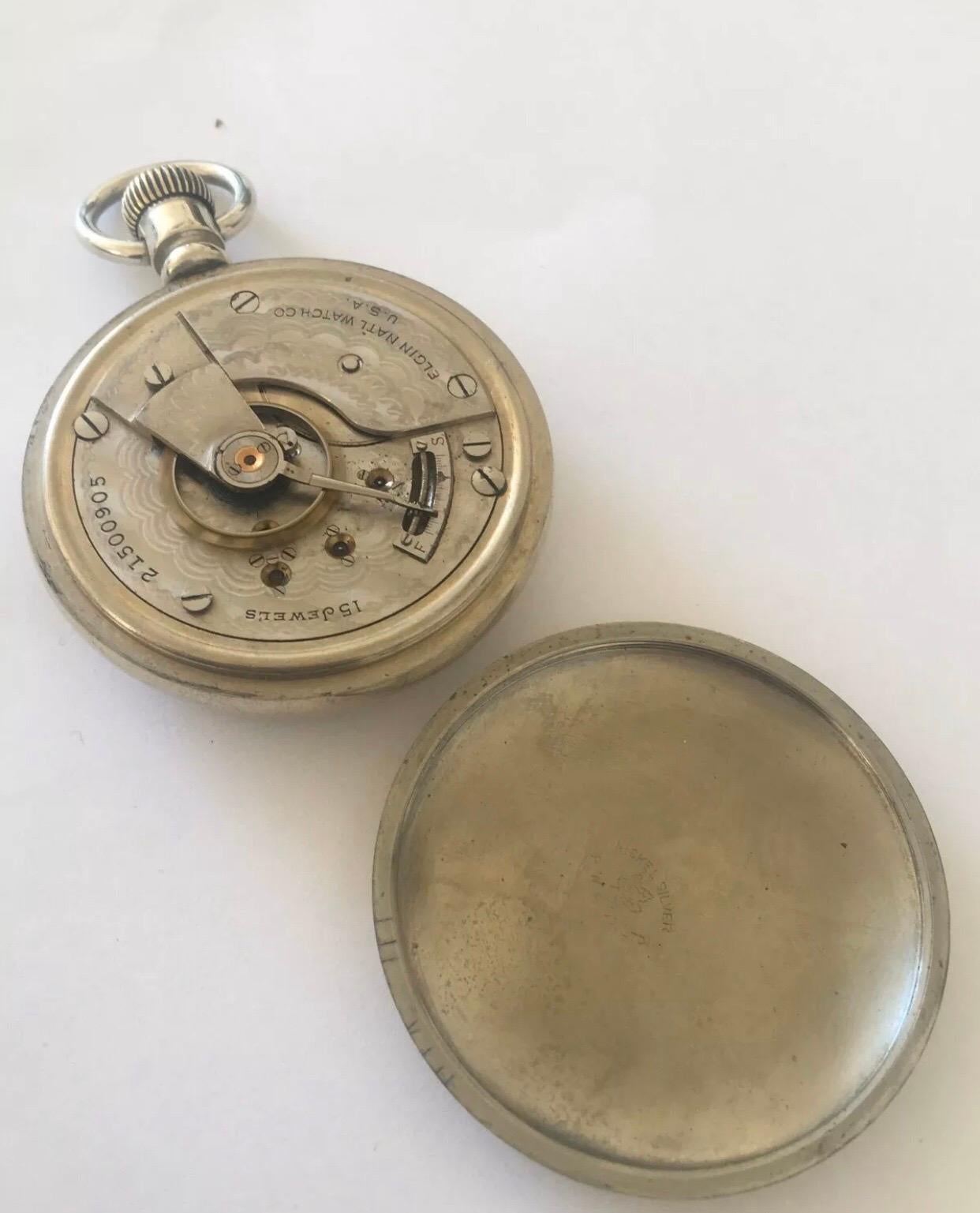 Antique Screw Back Silver Nickel Pocket Watch Signed Elgin Nat’l Watch Co. U.S.A 1