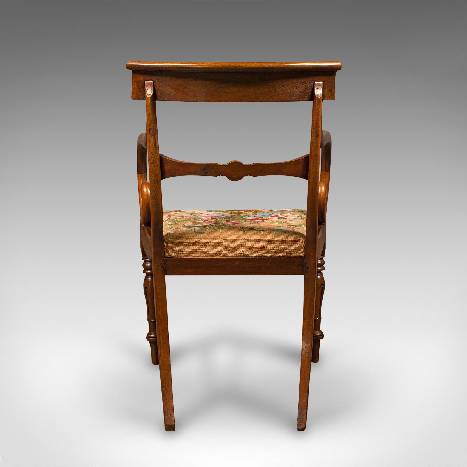 XIXe siècle Fauteuil à volutes antique, anglais, fauteuil, bureau, broderie, Régence, C.1830 en vente