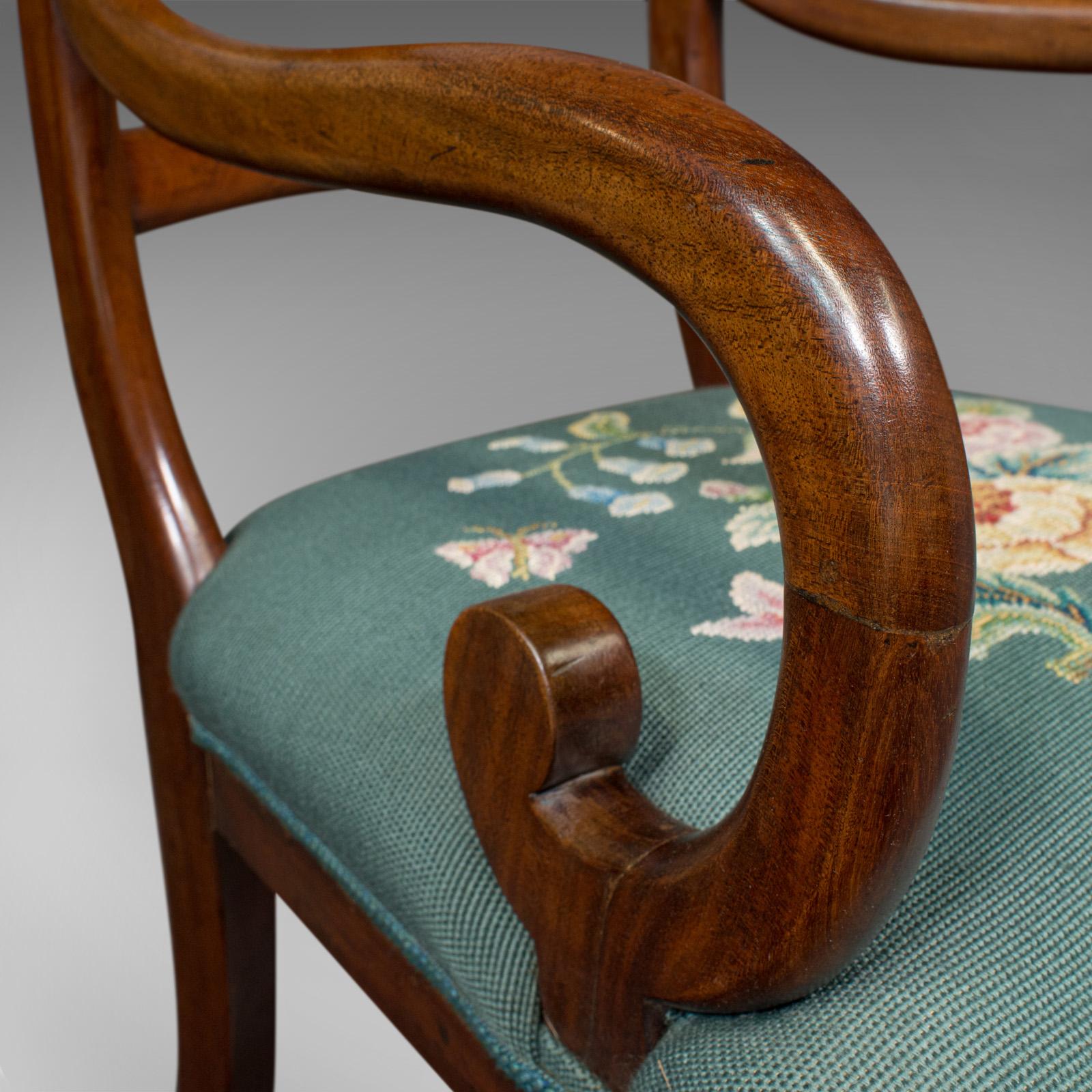 Antique Scroll Arm Desk Chair, English, Armchair, Needlepoint, Regency, C.1820 4