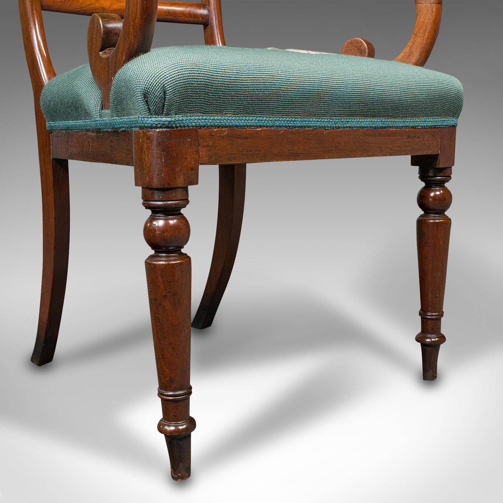 Antique Scroll Arm Desk Chair, English, Armchair, Needlepoint, Regency, C.1820 5