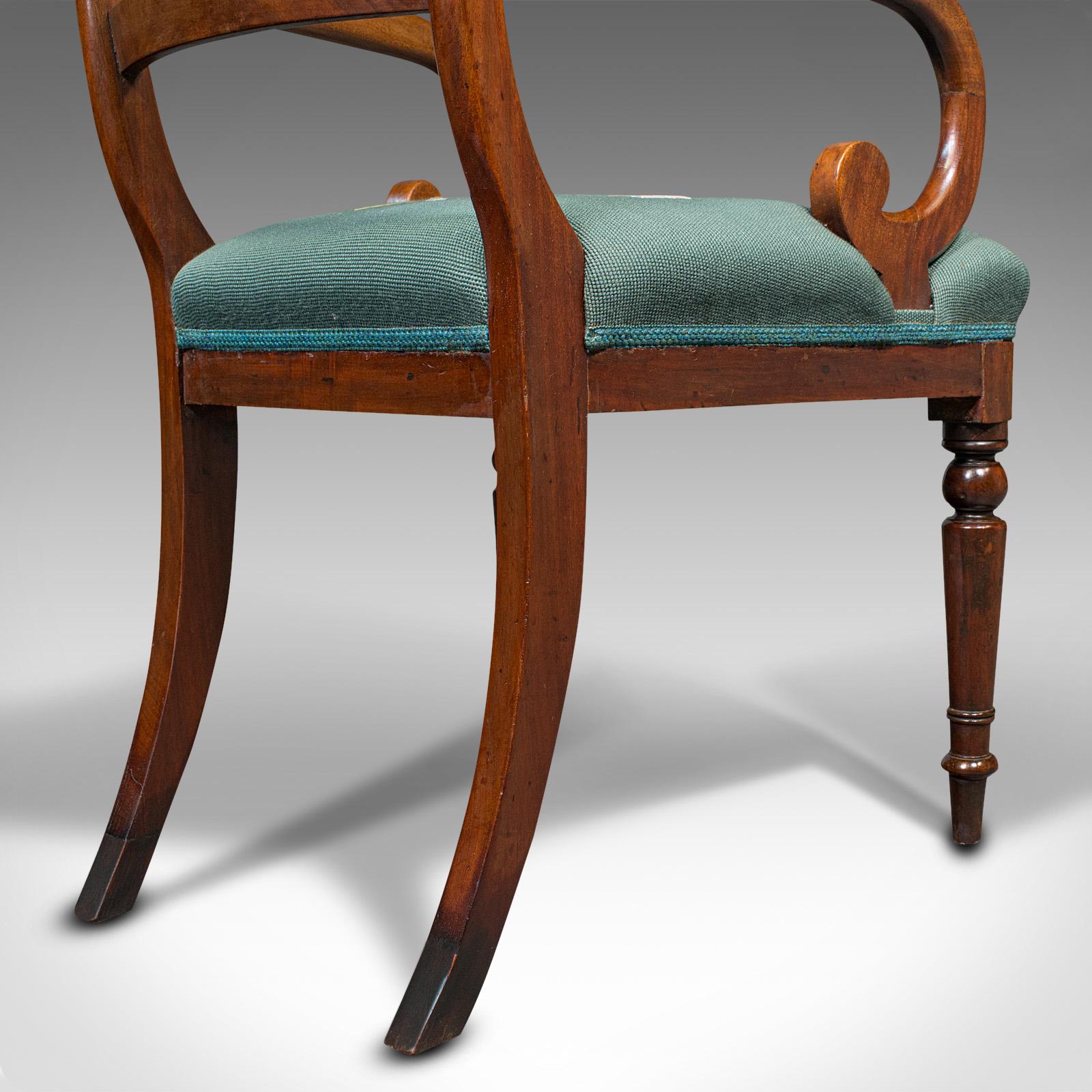 Antique Scroll Arm Desk Chair, English, Armchair, Needlepoint, Regency, C.1820 6
