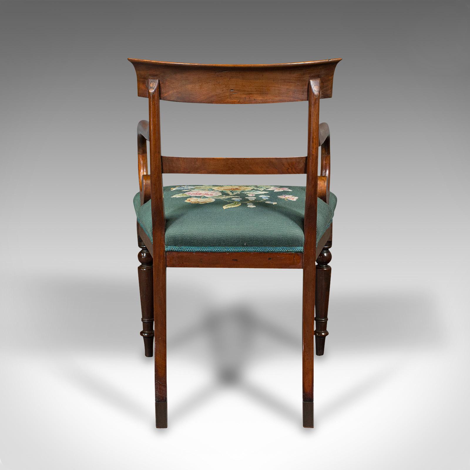 19th Century Antique Scroll Arm Desk Chair, English, Armchair, Needlepoint, Regency, C.1820