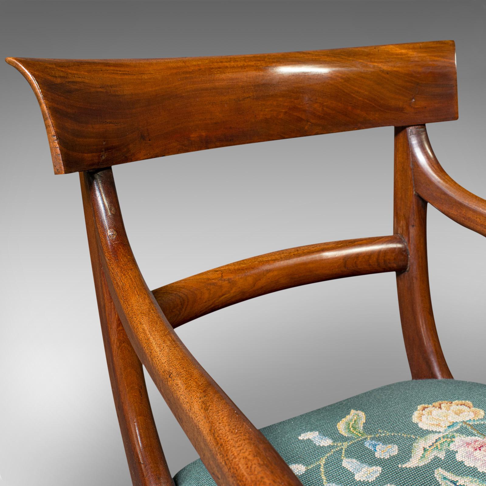 Antique Scroll Arm Desk Chair, English, Armchair, Needlepoint, Regency, C.1820 2