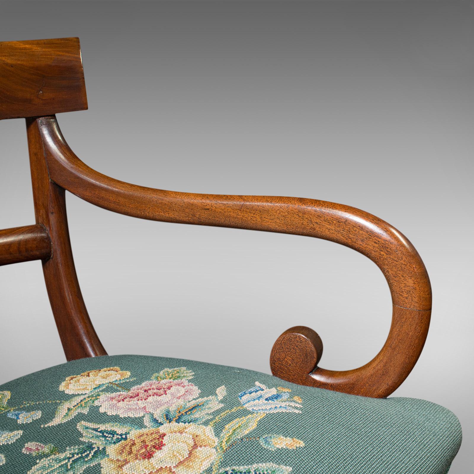 Antique Scroll Arm Desk Chair, English, Armchair, Needlepoint, Regency, C.1820 3