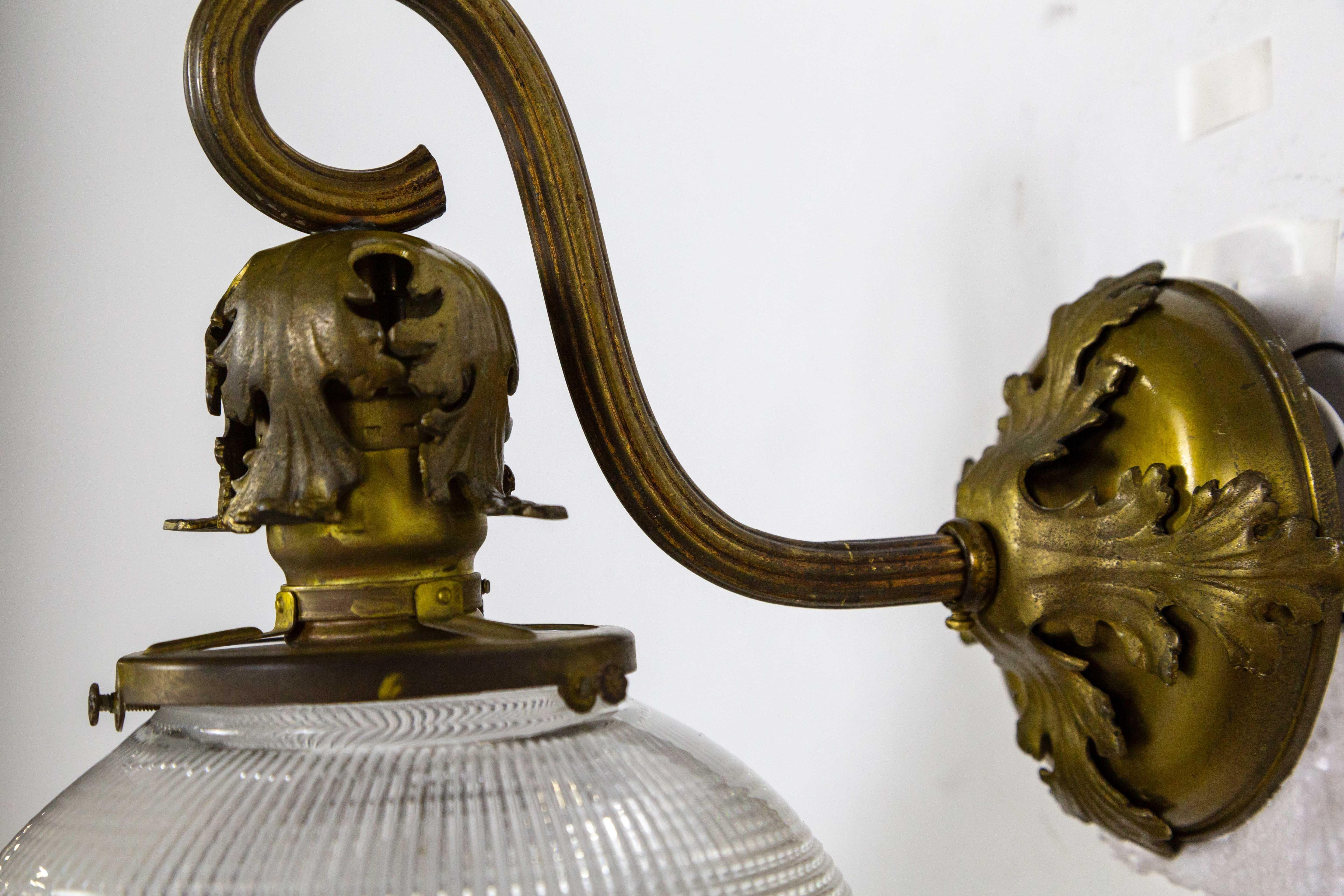 20th Century Antique Scroll Arm Textured Glass Globe Sconces (Pair) For Sale