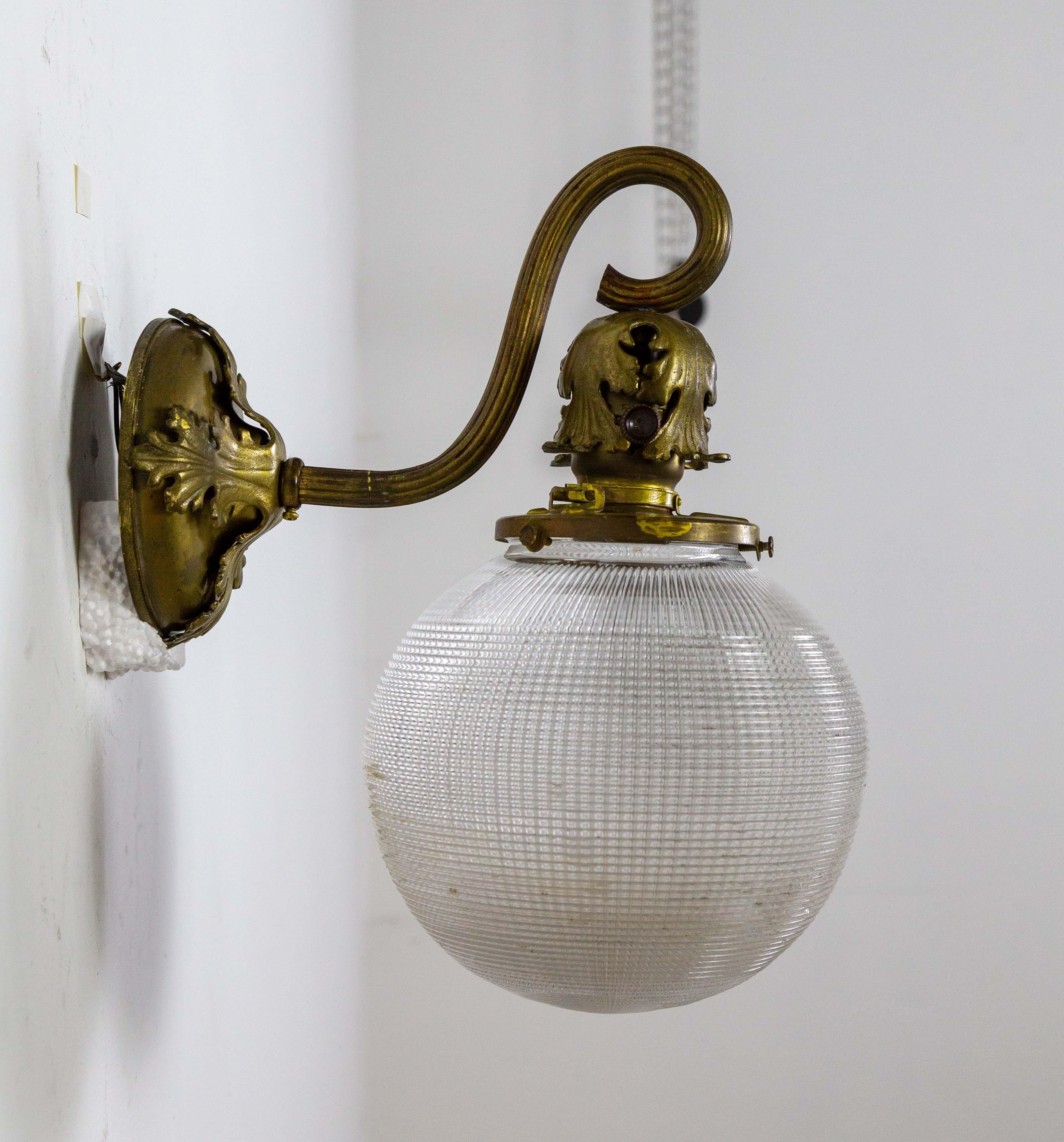 Antique Scroll Arm Textured Glass Globe Sconces (Pair) For Sale 3