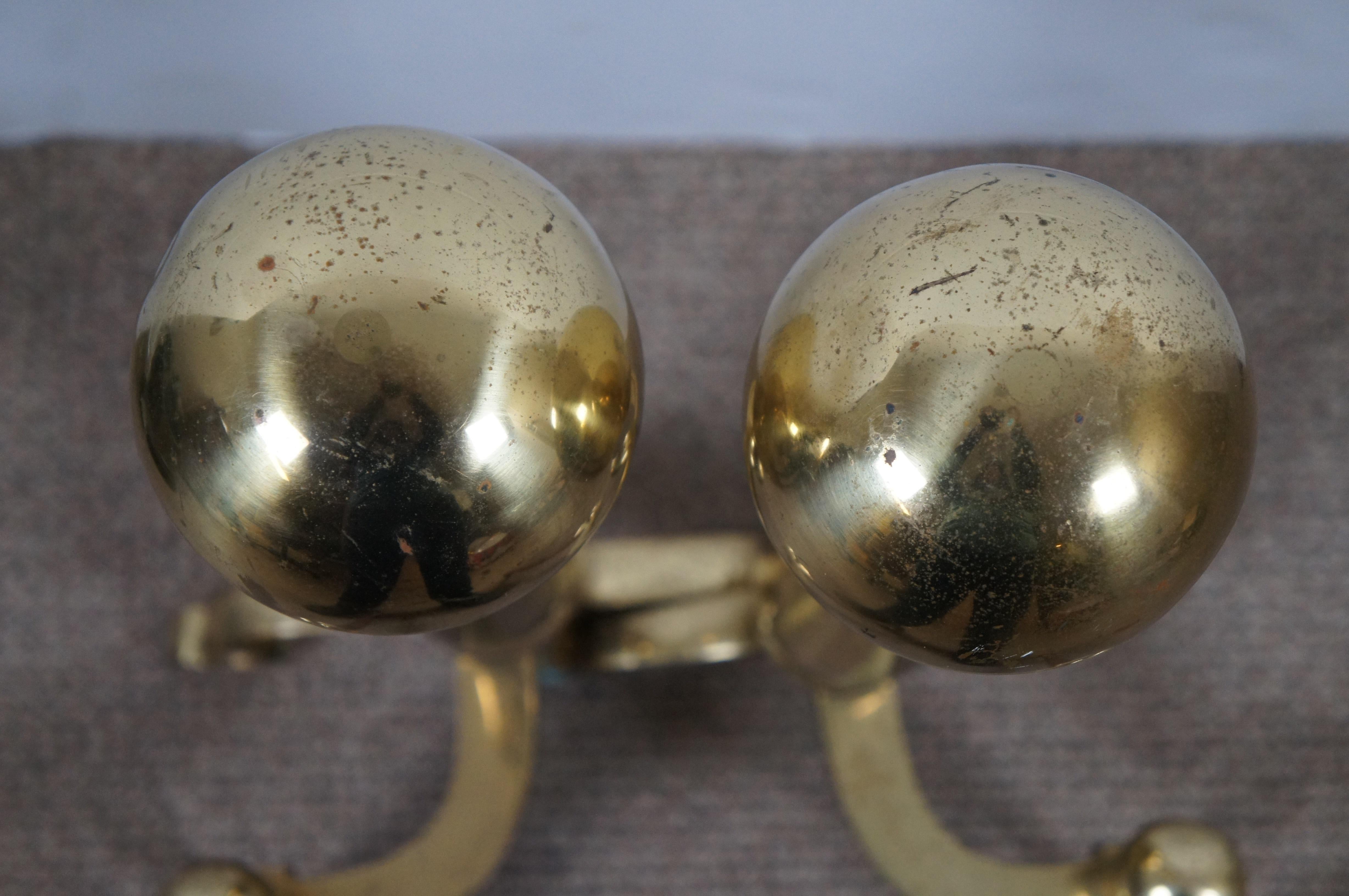 Antique Scrolled Brass Cannon Ball Fireplace Andirons Firedogs Hearthware 25