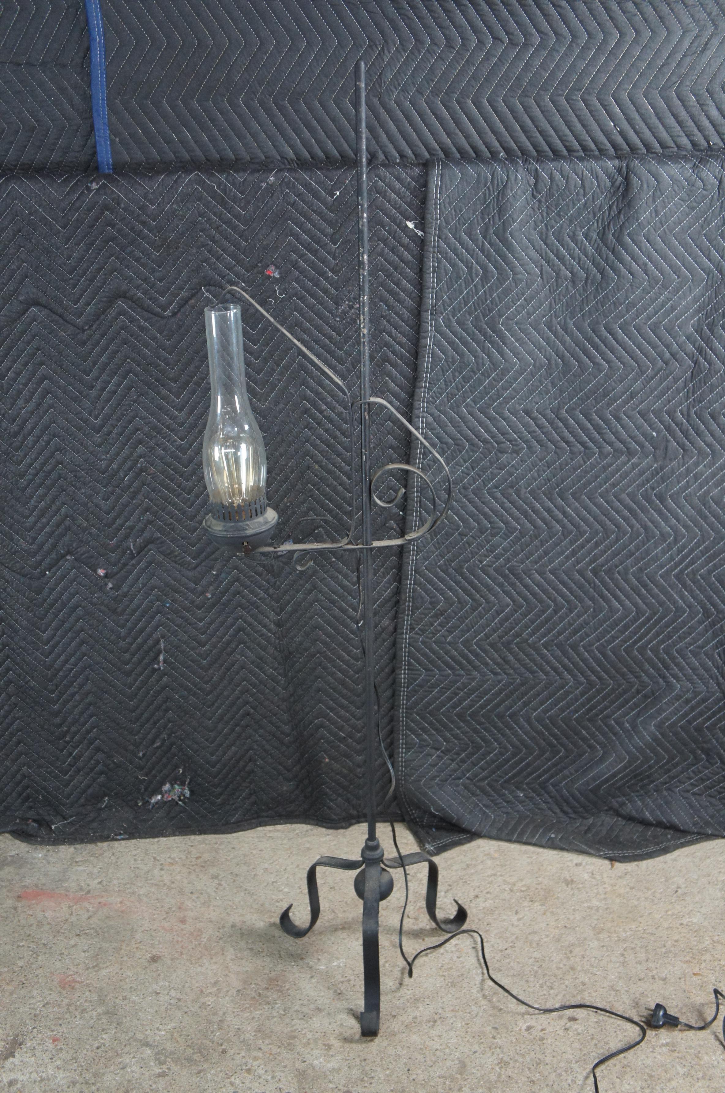 Antique Scrolled Iron Converted Adjustable Candle Stand Hurricane Floor Lamp 55