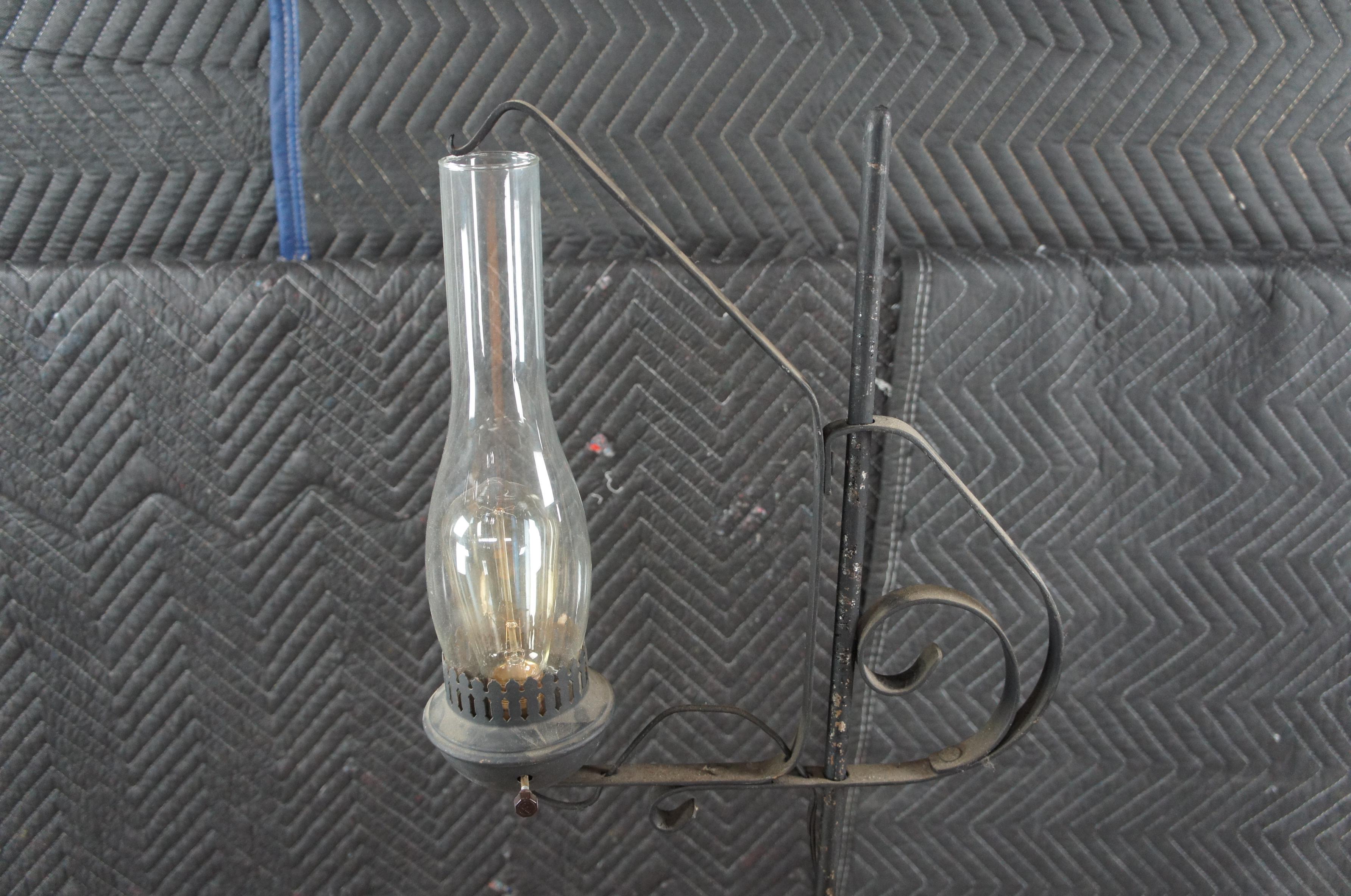 Antique Scrolled Iron Converted Adjustable Candle Stand Hurricane Floor Lamp 55
