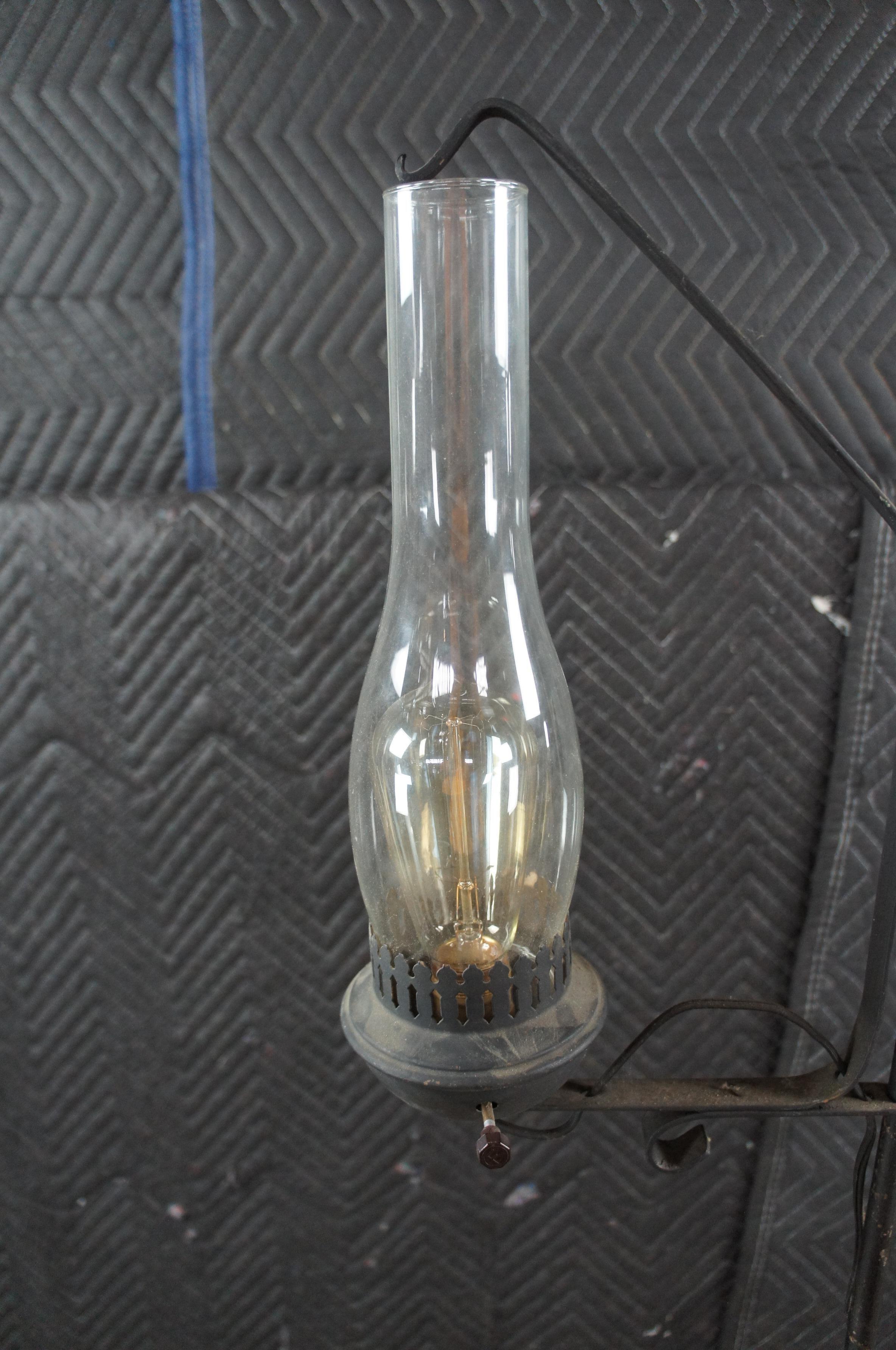 19th Century Antique Scrolled Iron Converted Adjustable Candle Stand Hurricane Floor Lamp 55