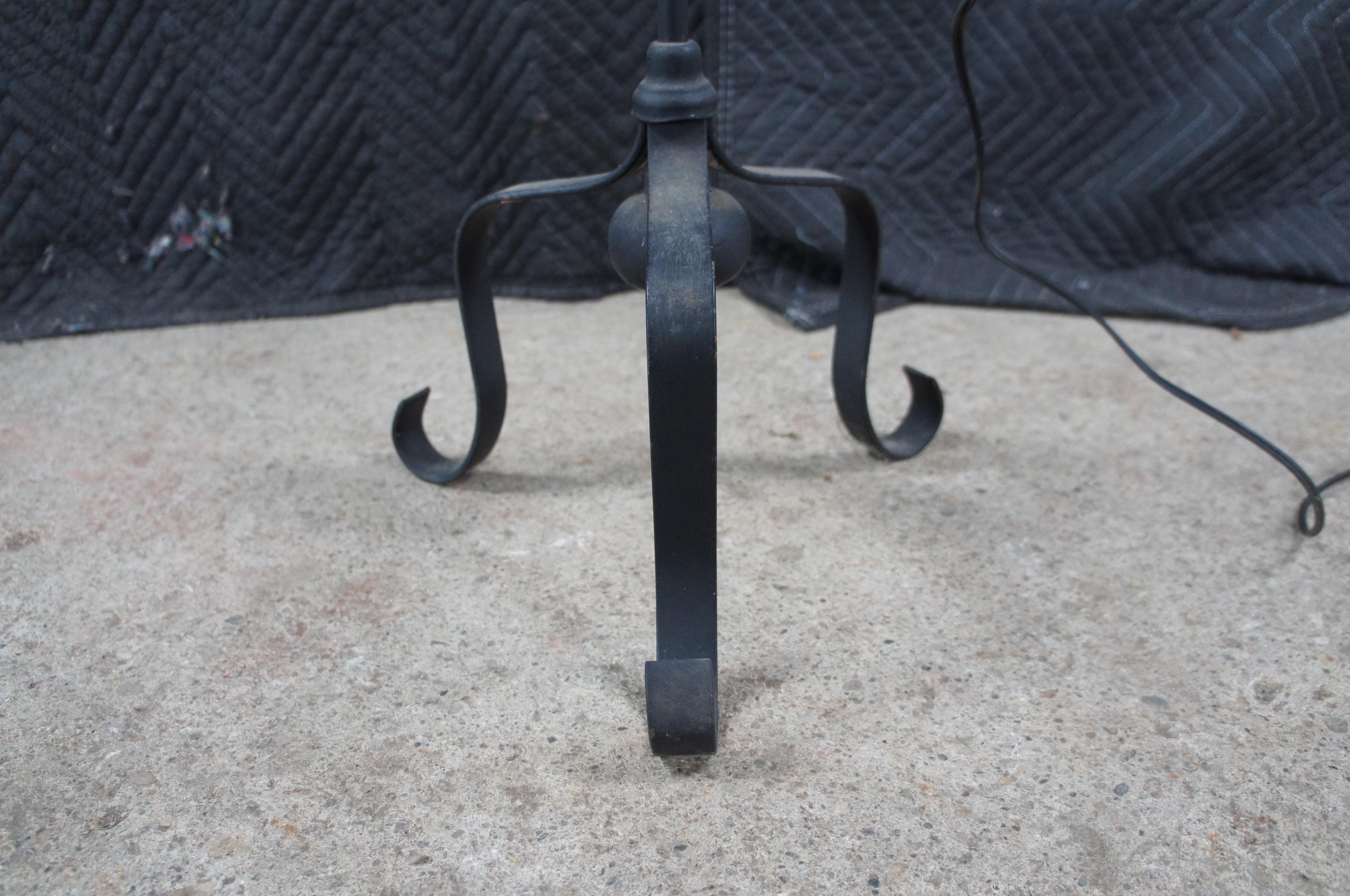 Glass Antique Scrolled Iron Converted Adjustable Candle Stand Hurricane Floor Lamp 55