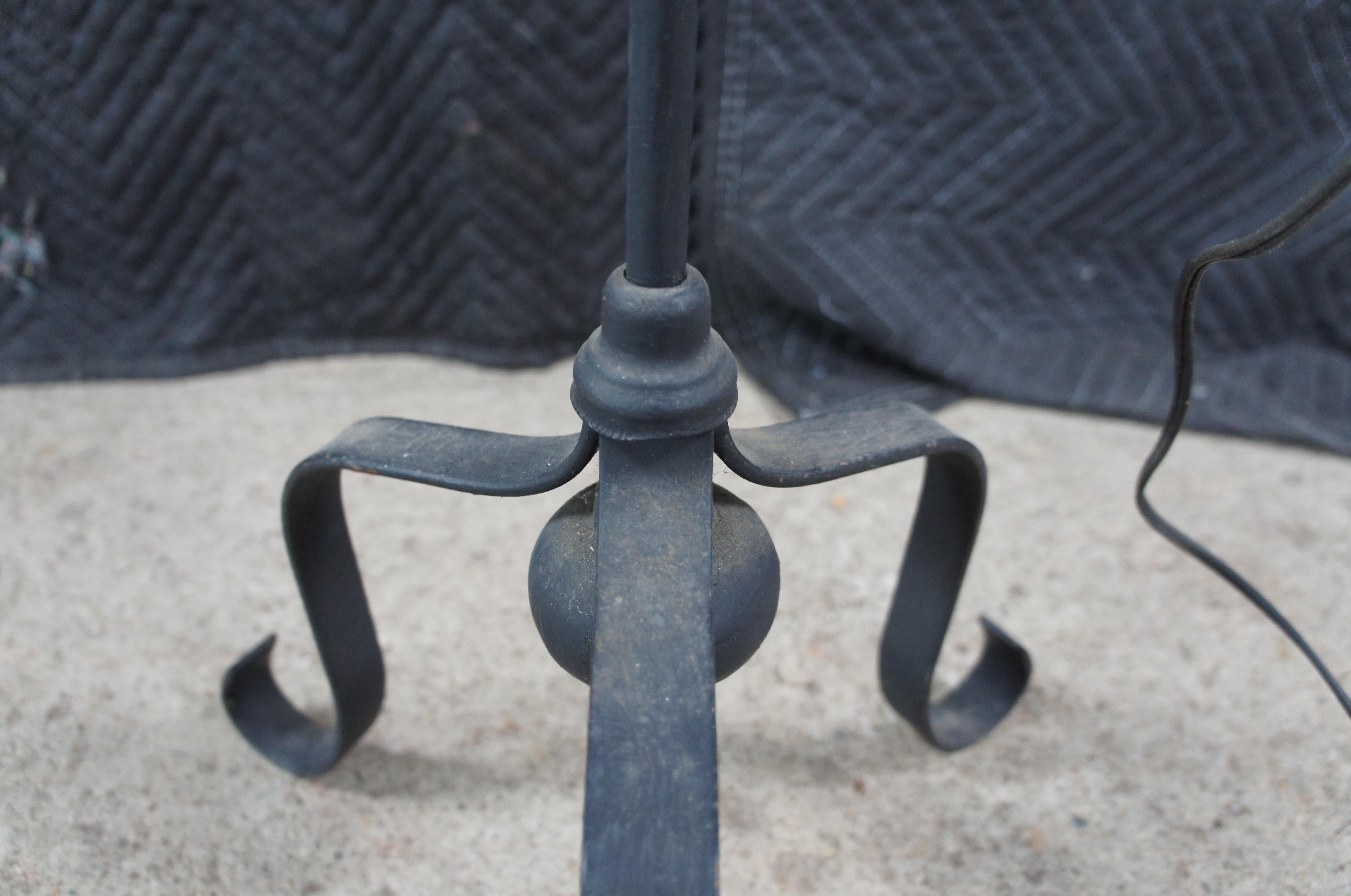 Antique Scrolled Iron Converted Adjustable Candle Stand Hurricane Floor Lamp 55