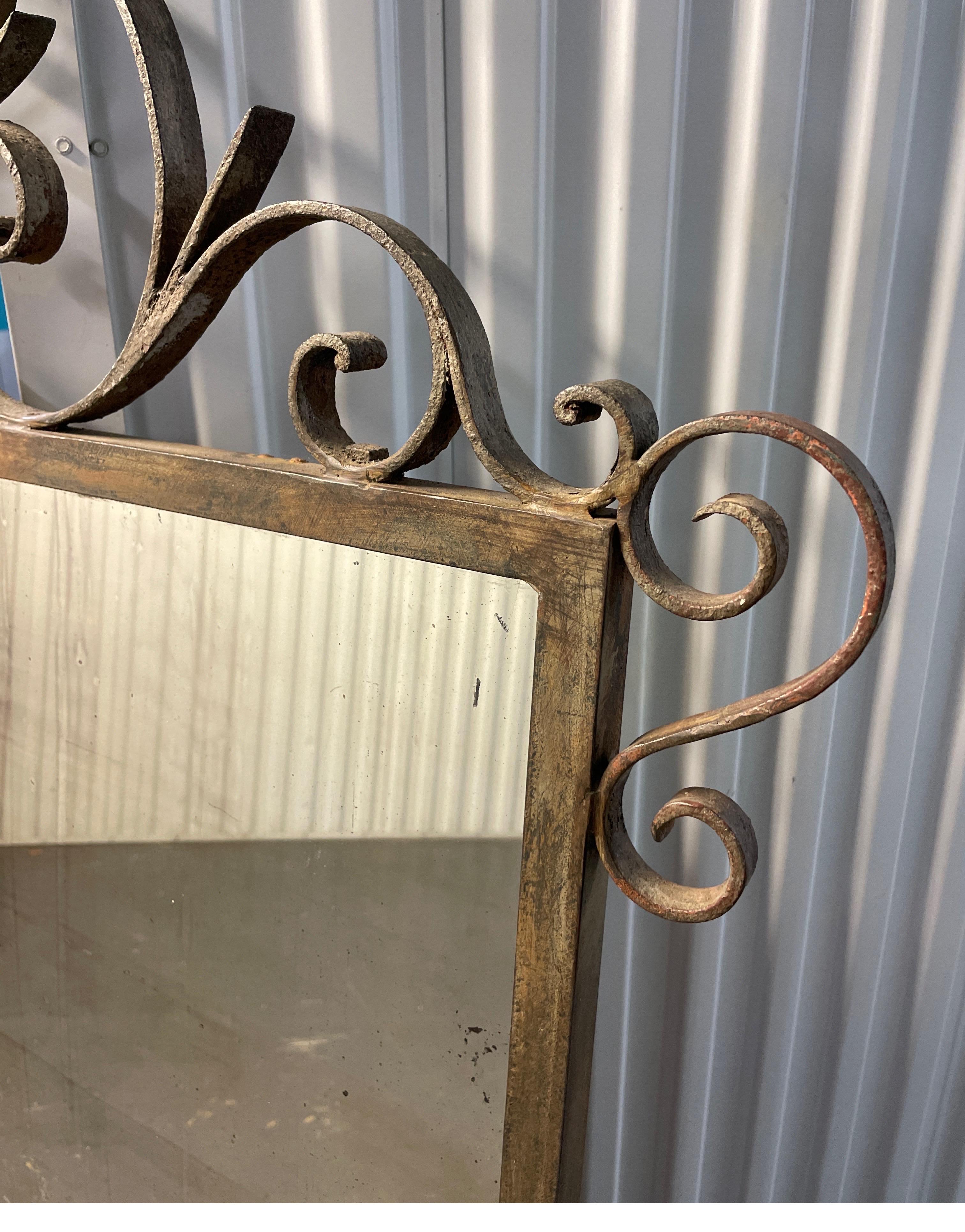 Antique Scrolled Iron Mirror In Good Condition For Sale In West Palm Beach, FL