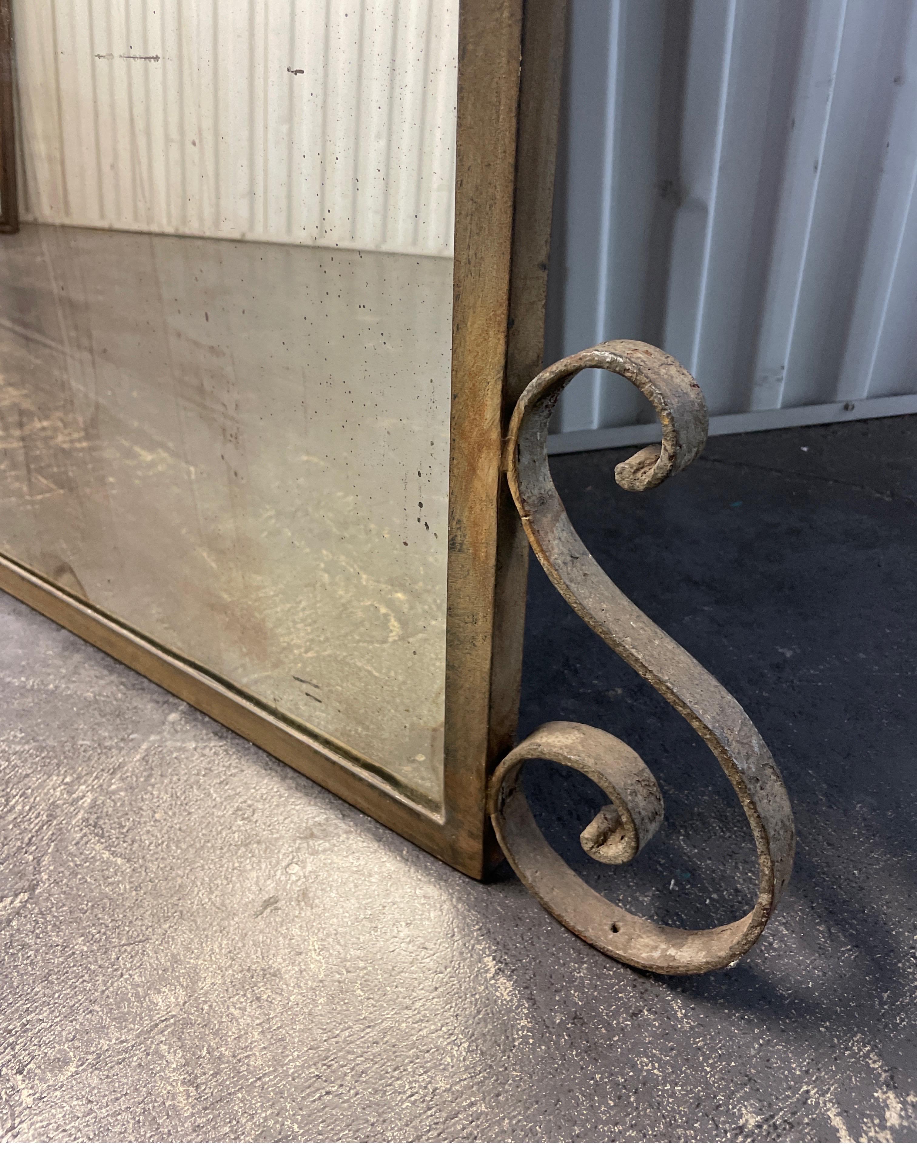 19th Century Antique Scrolled Iron Mirror For Sale