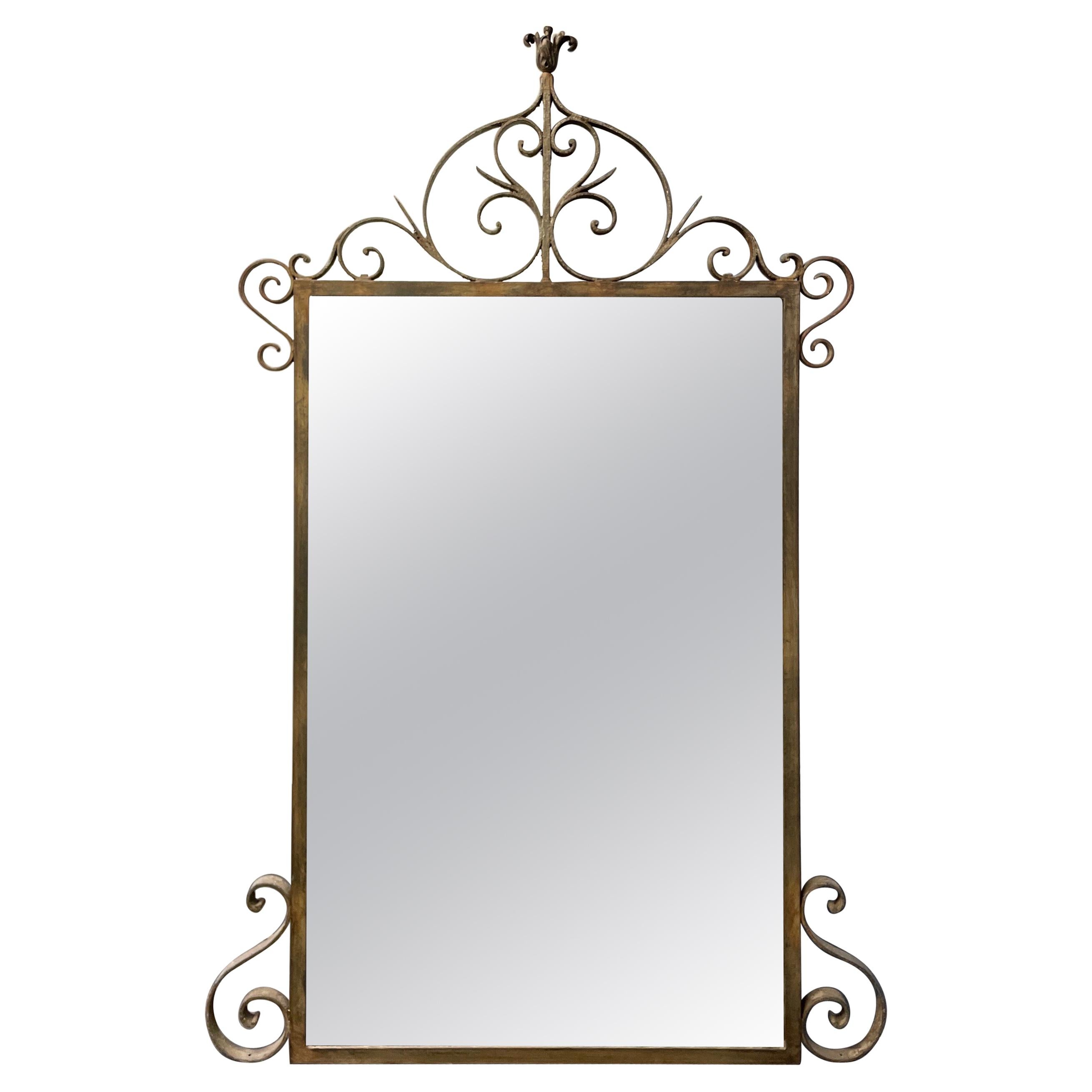 Antique Scrolled Iron Mirror For Sale