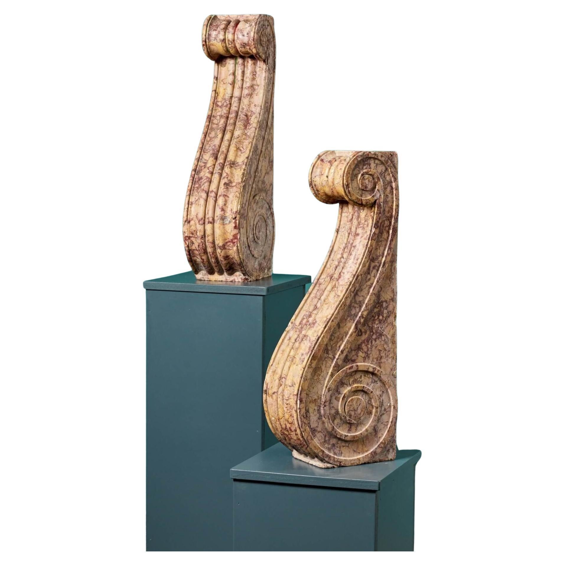Antique Scrolling Brocatelle Marble Corbels For Sale