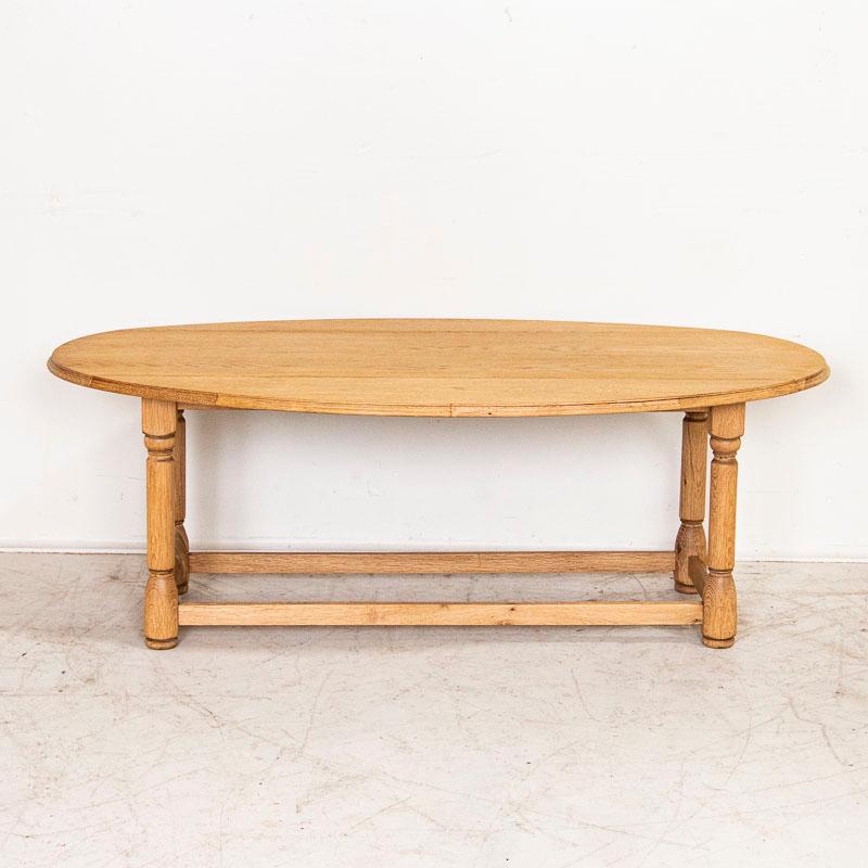 French Antique Scrubbed Oak Drop Leaf Oval Coffee Table from France