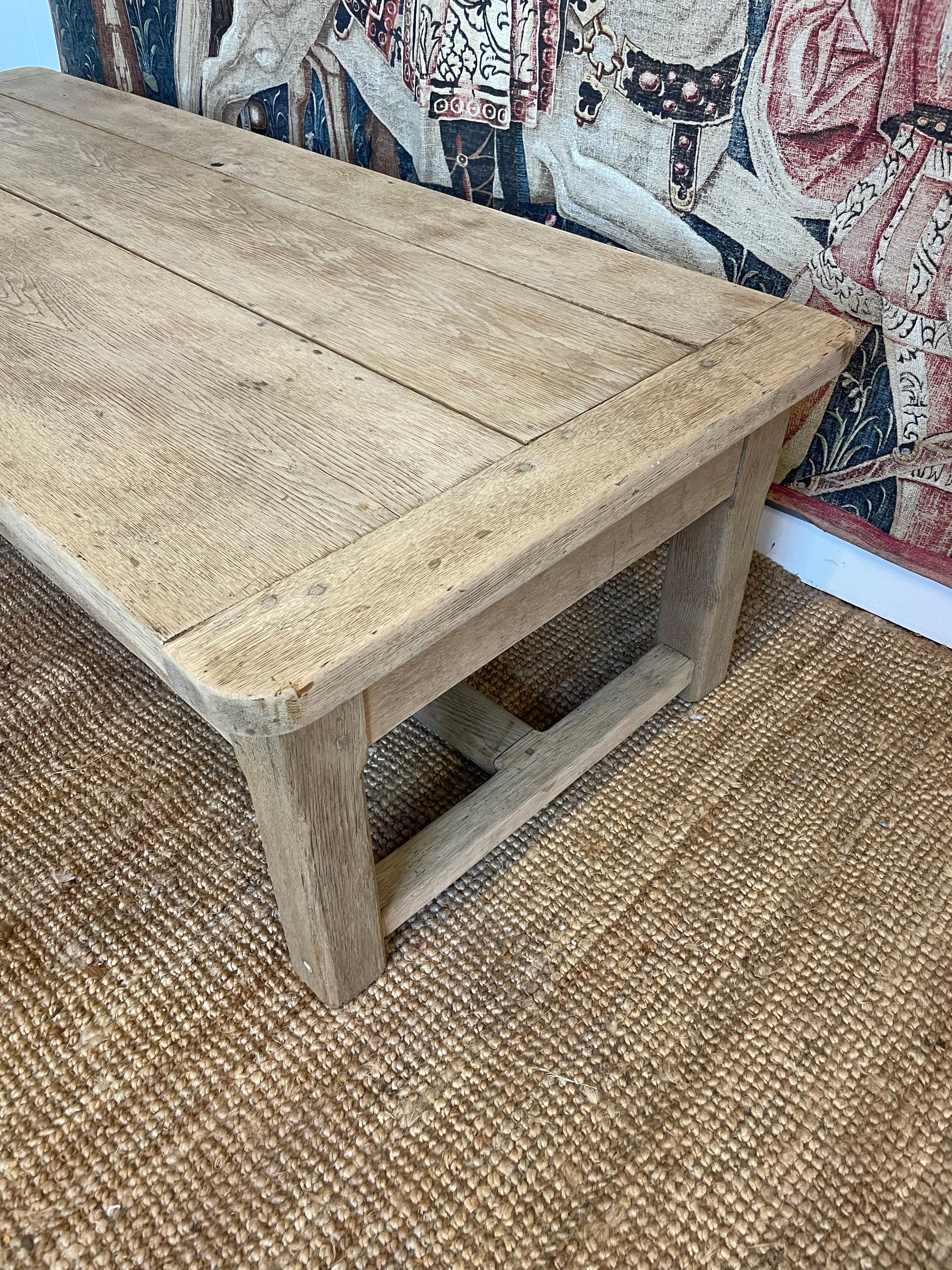 Late 19th Century Antique scrubbed oak French 2 drawer coffee table  For Sale