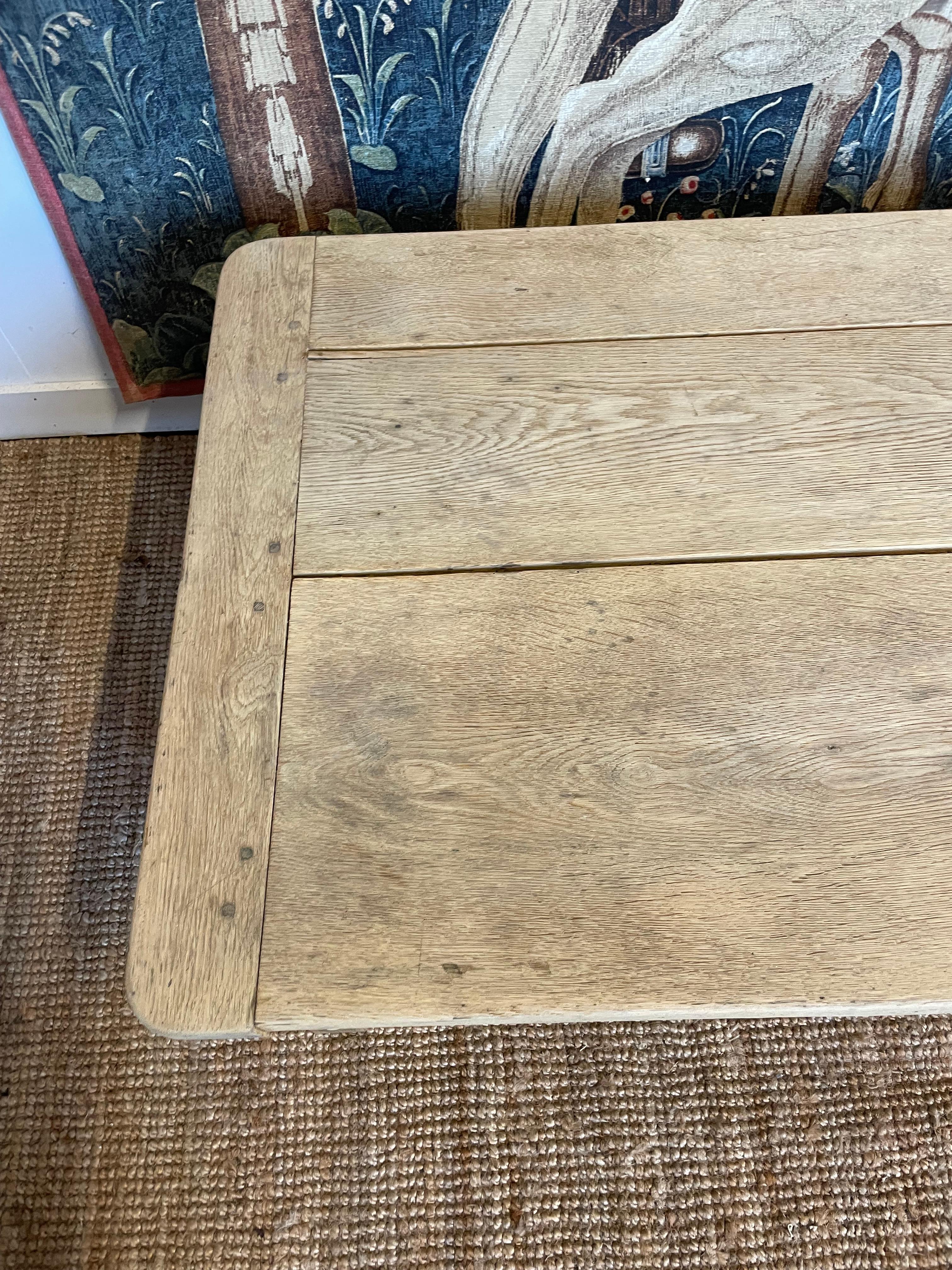 Oak Antique scrubbed oak French 2 drawer coffee table  For Sale