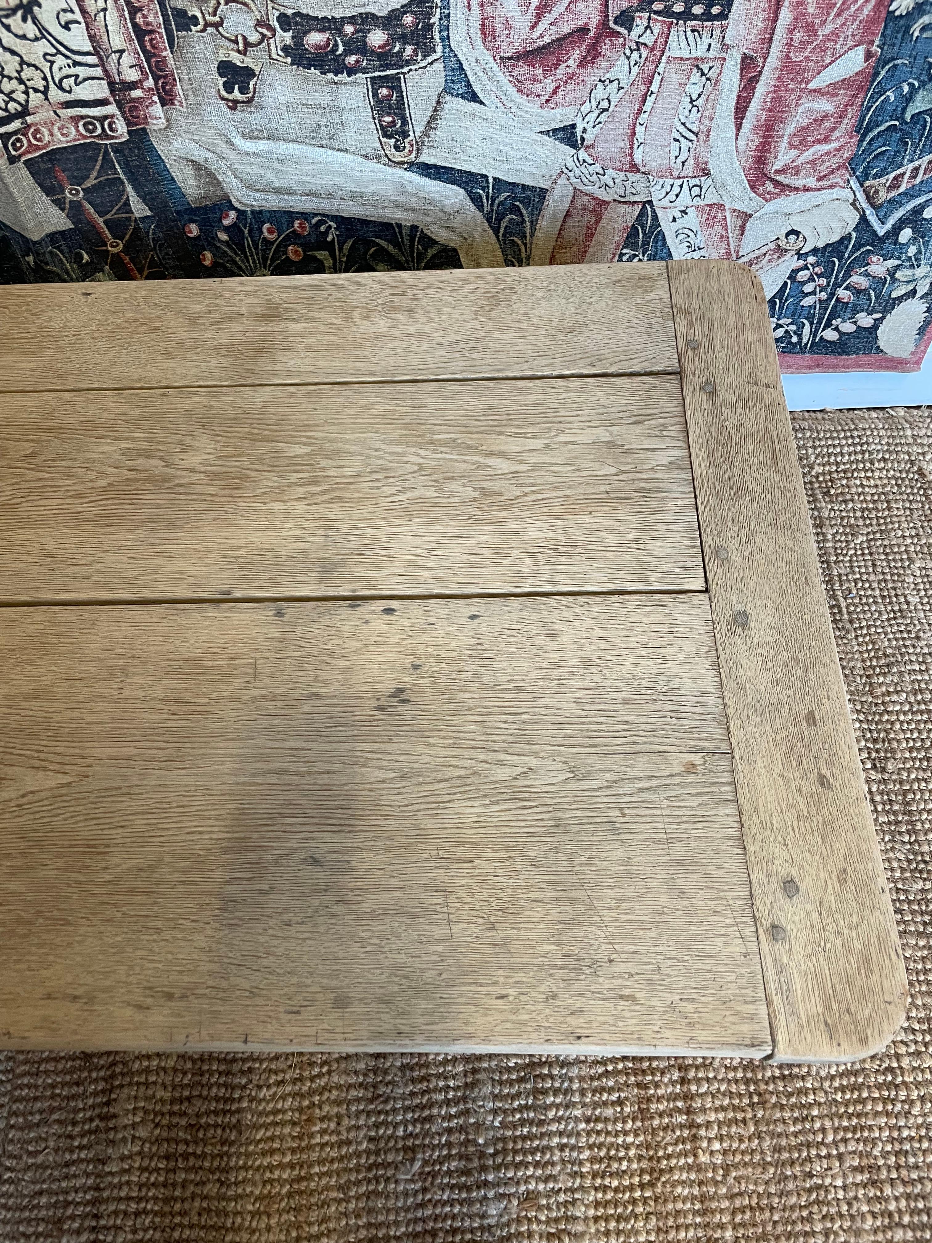 Antique scrubbed oak French 2 drawer coffee table  For Sale 2