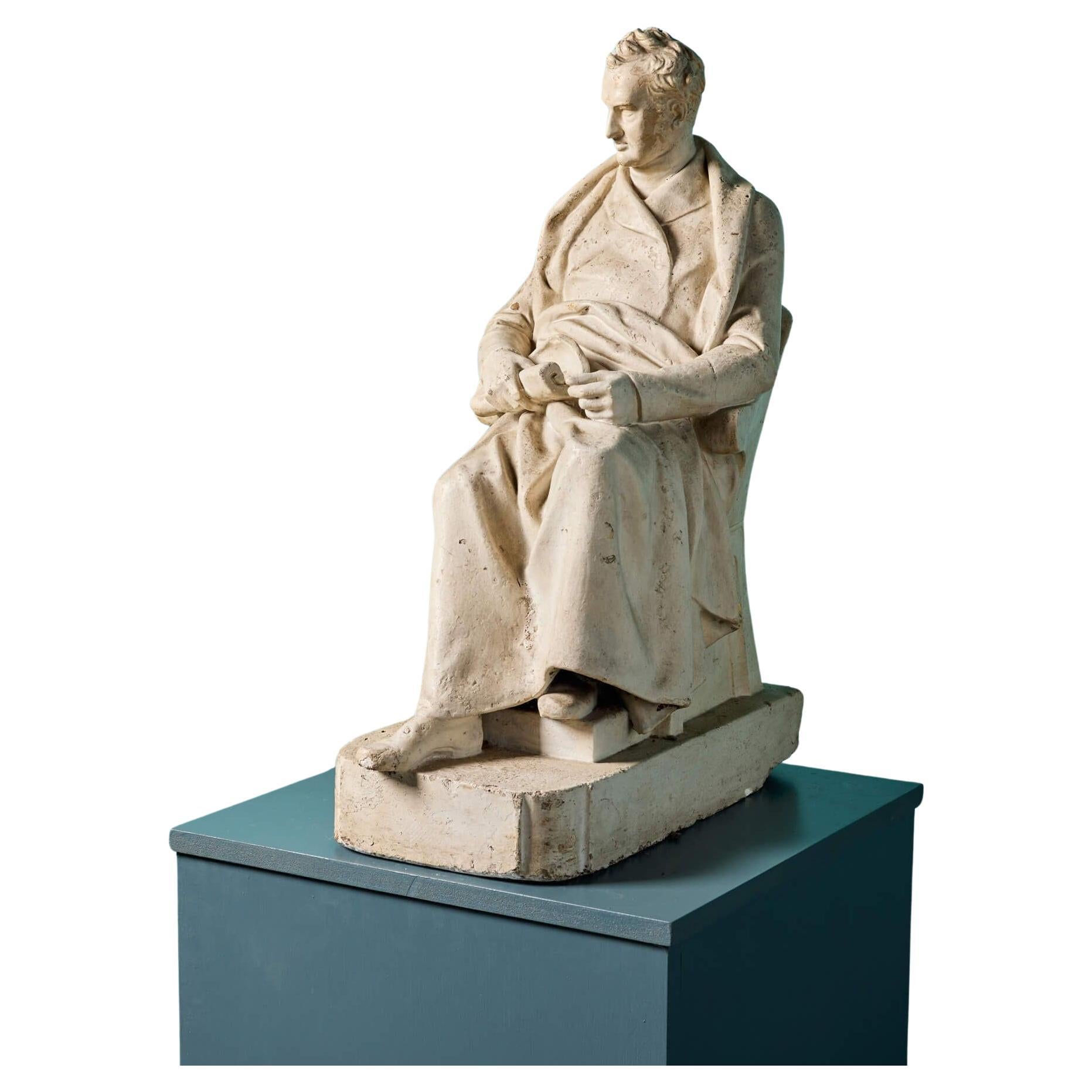 Antiquités - Maquette en plâtre sculpté d'un homme assis en vente