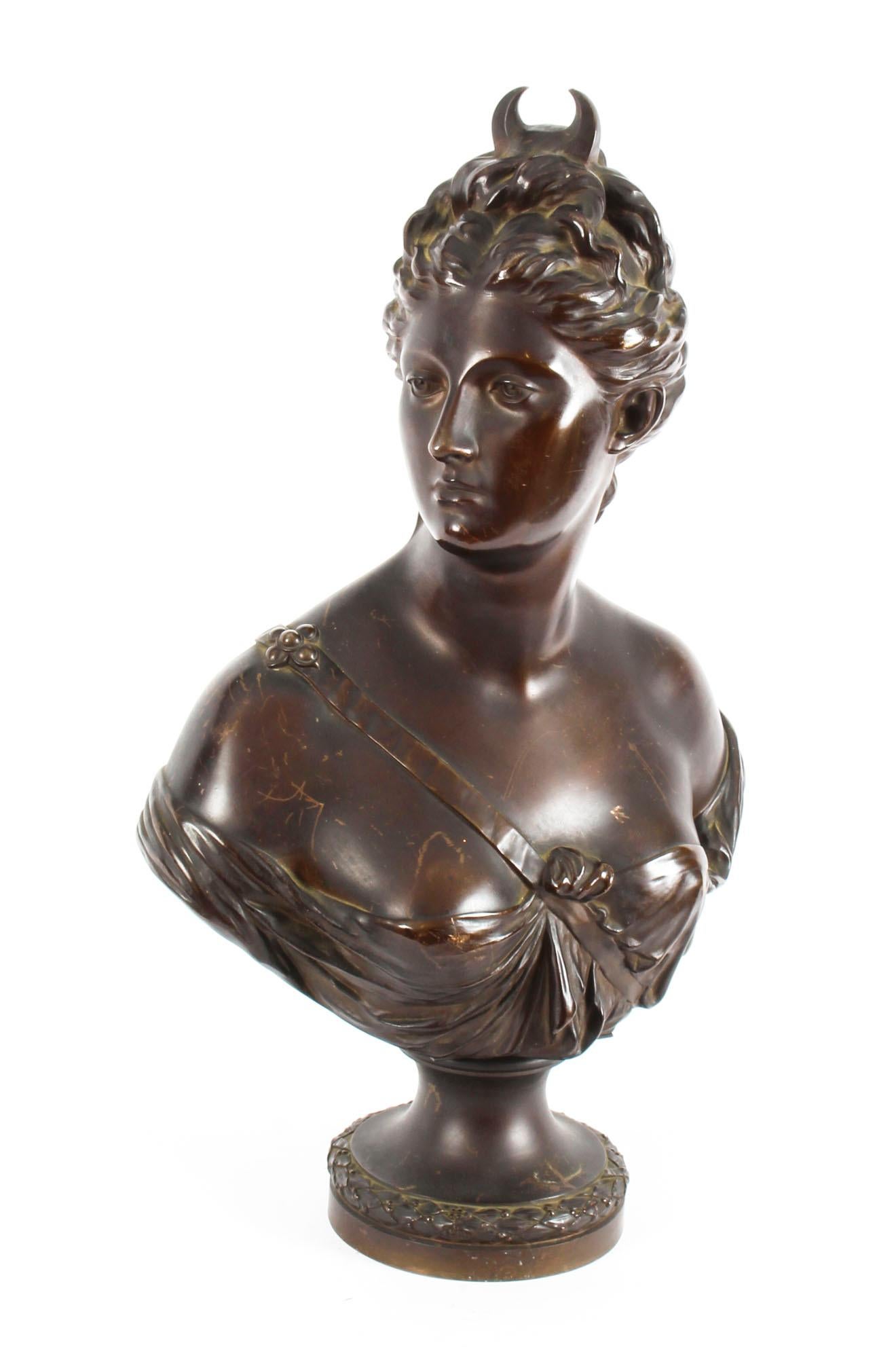 Antique Sculpted Polished Bronze Bust of the Roman Goddess Diana, 19th Century 6