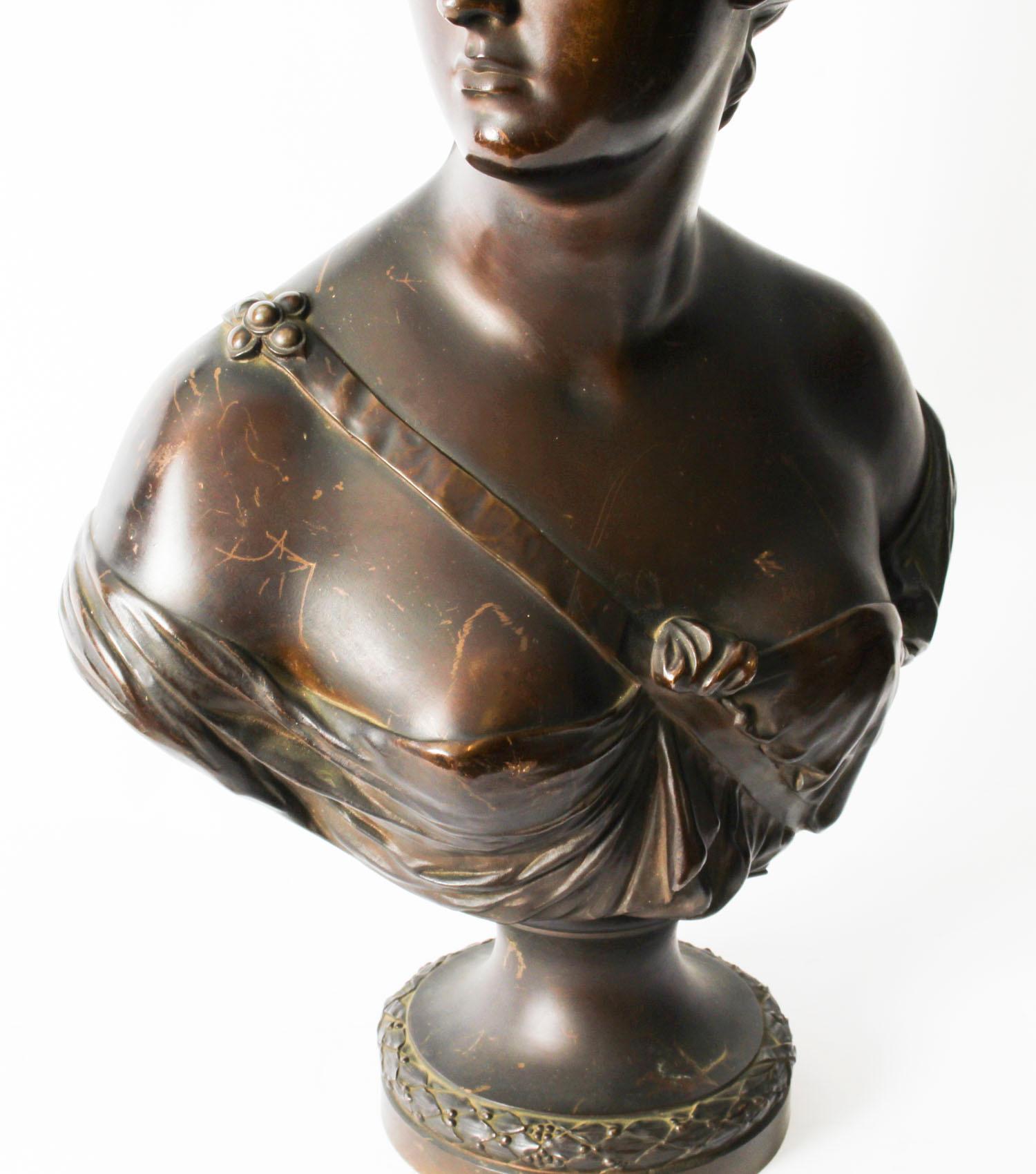 Late 19th Century Antique Sculpted Polished Bronze Bust of the Roman Goddess Diana, 19th Century
