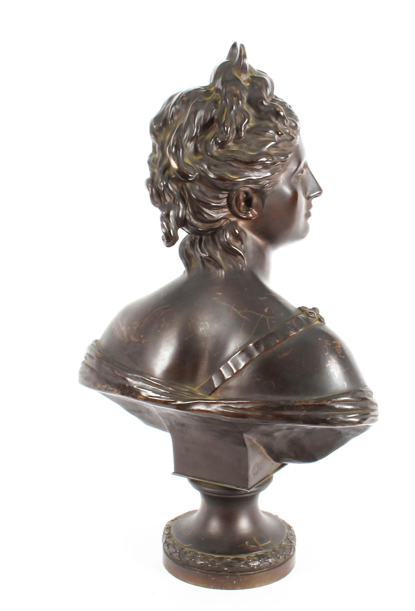 Antique Sculpted Polished Bronze Bust of the Roman Goddess Diana, 19th Century 1